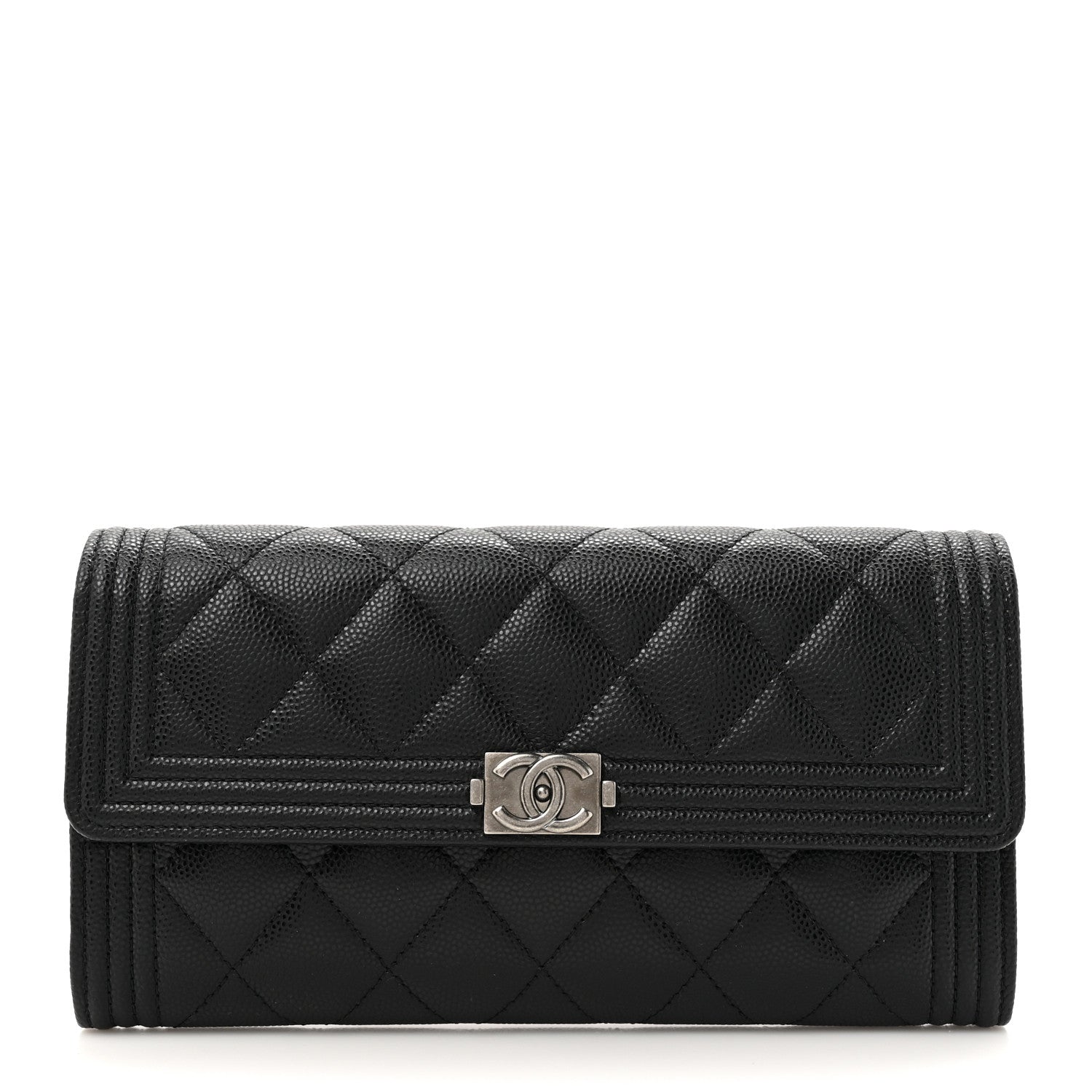 Caviar Quilted Long Boy Flap Wallet Black
