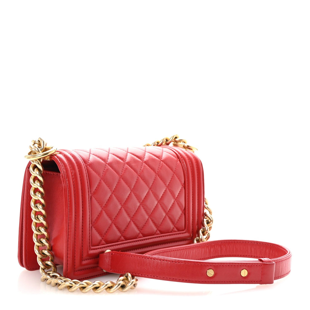 Lambskin Quilted Small Boy Flap Red
