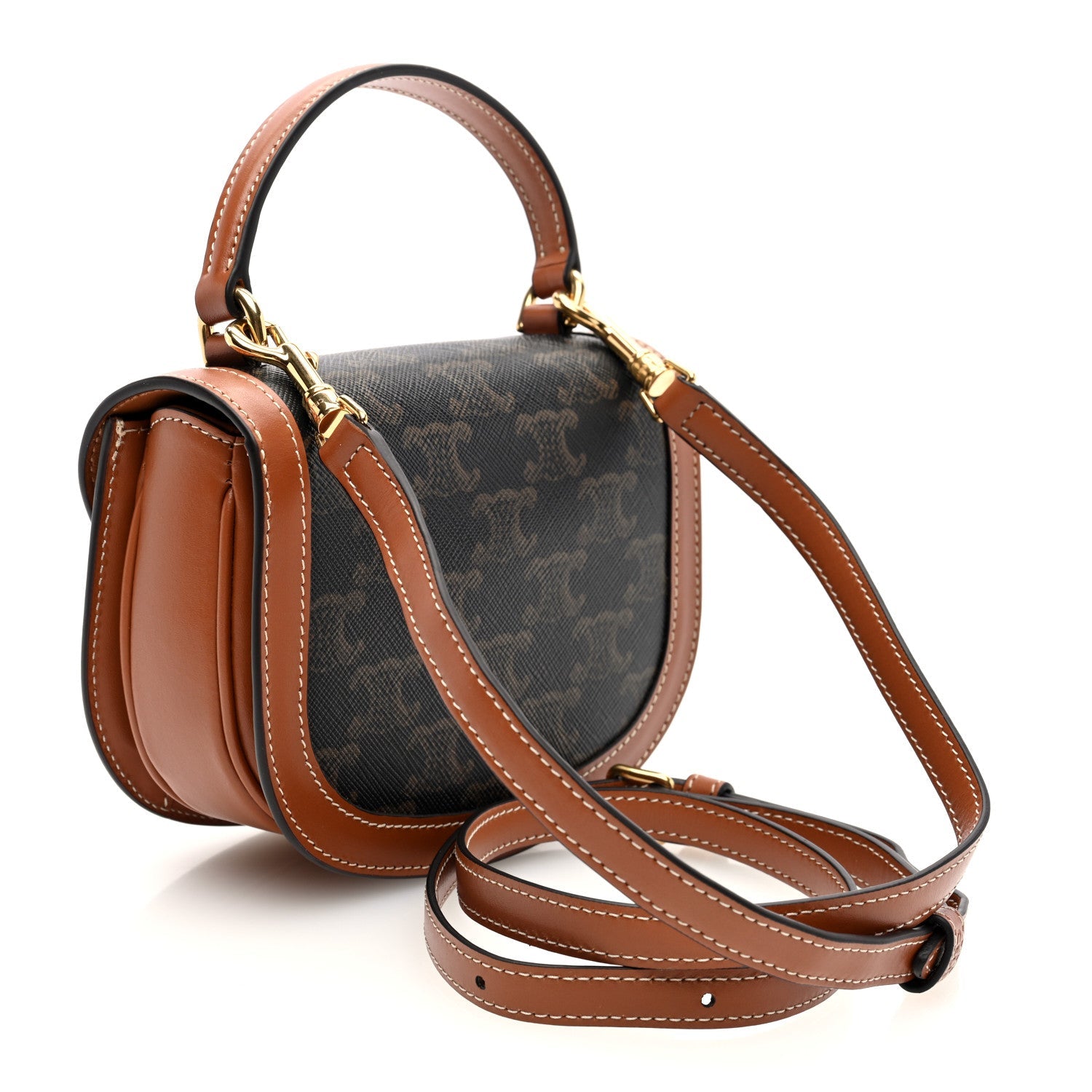 Canvas Calfskin Triomphe Mini Besace Clea Tan