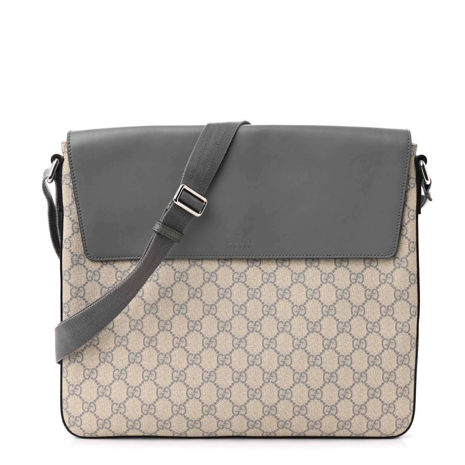 GG Supreme Monogram Selleria Calfskin Satchel Messenger Bag Ecru Grigio