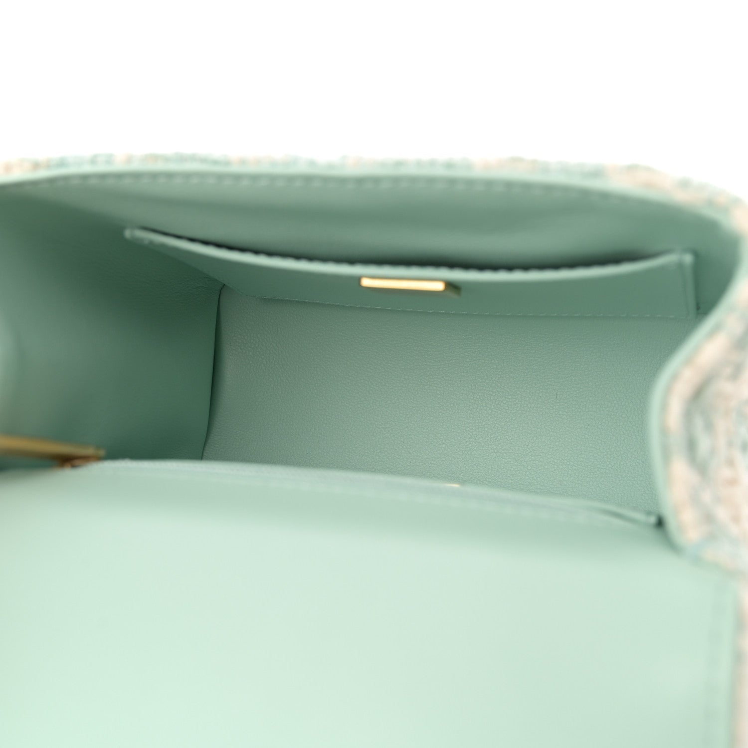 Tweed Handle Crush Top Handle Flap Bag Light Blue Ecru