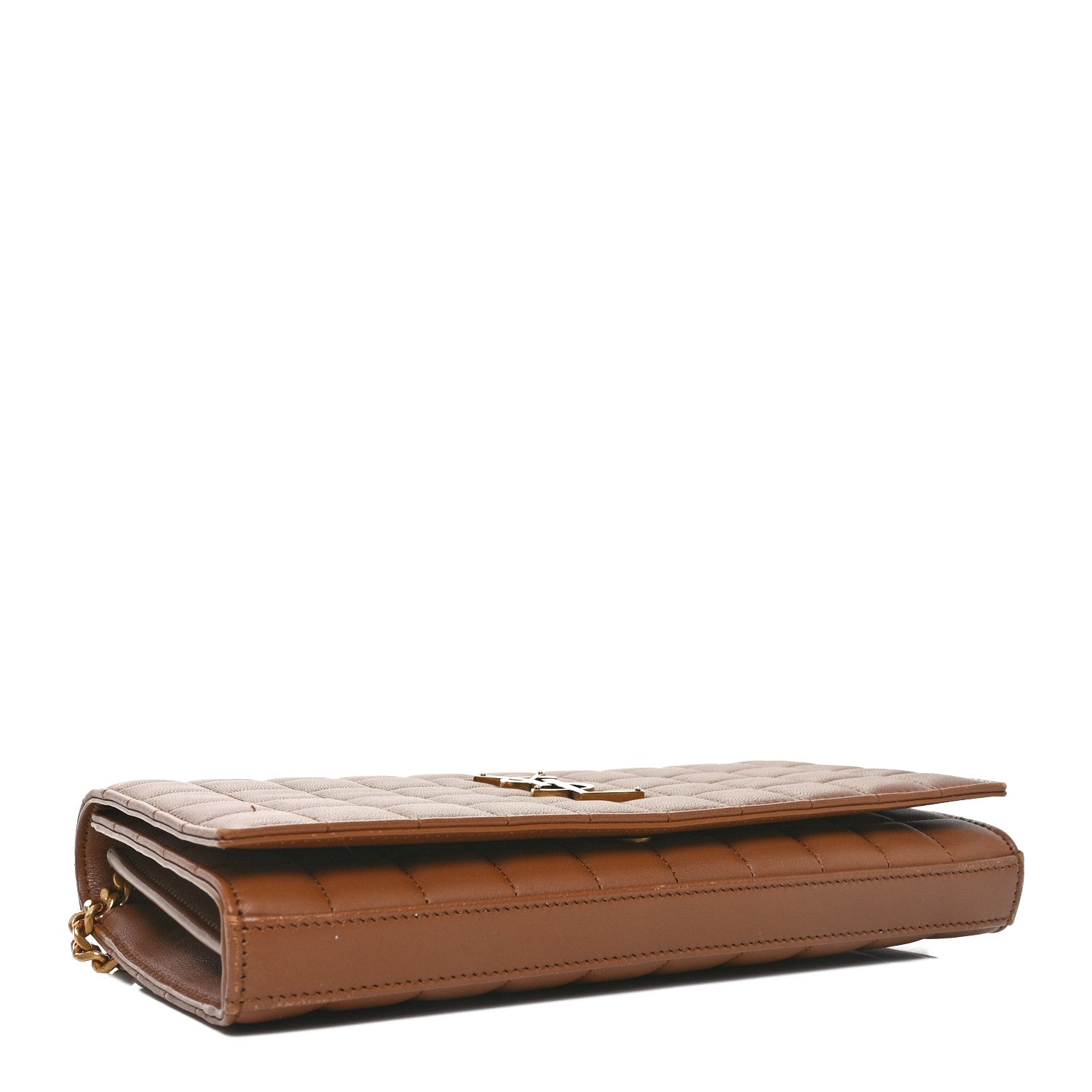Lambskin Carre Quilted Cassandre Chain Wallet Brown