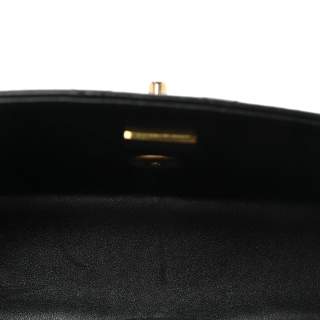 Lambskin Quilted Metal Mini Top Handle Rectangular Flap Black