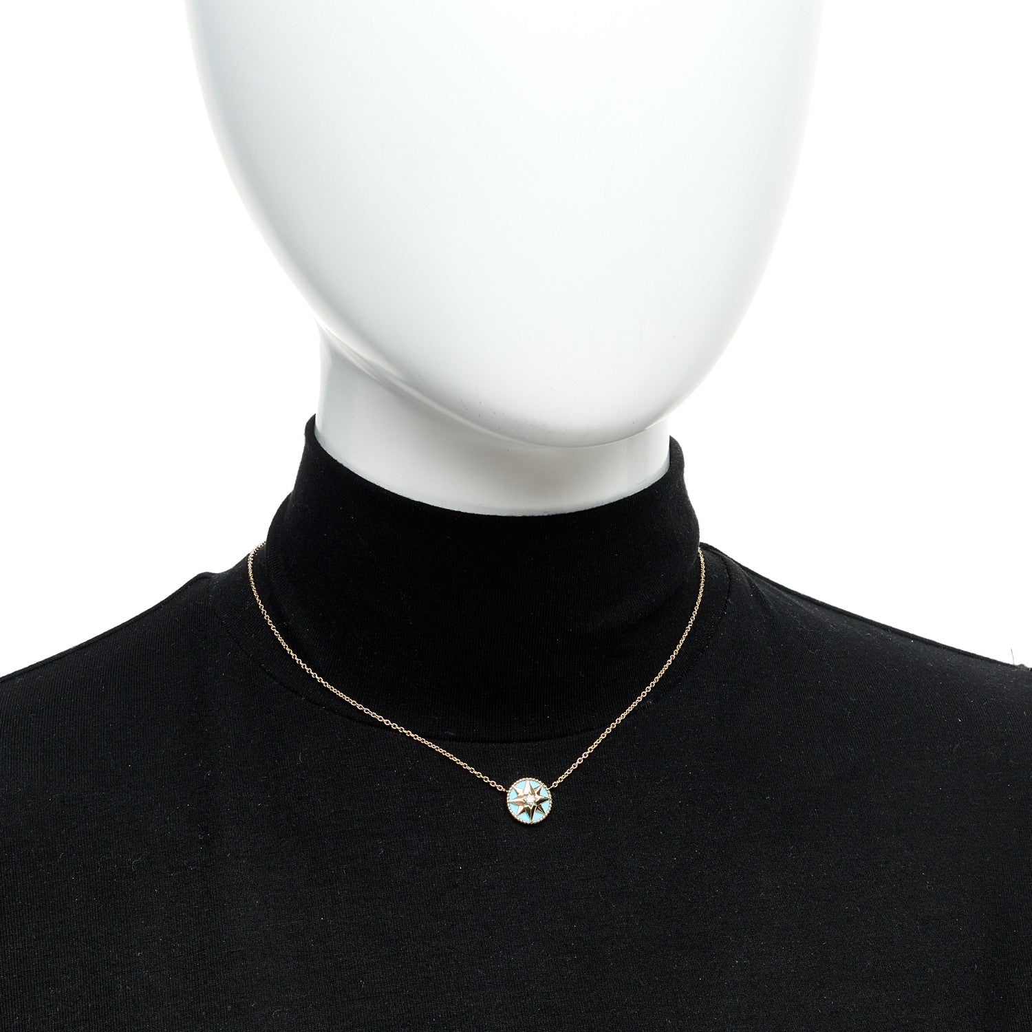 18K Yellow Gold Diamond Turquoise Rose Des Vents Necklace