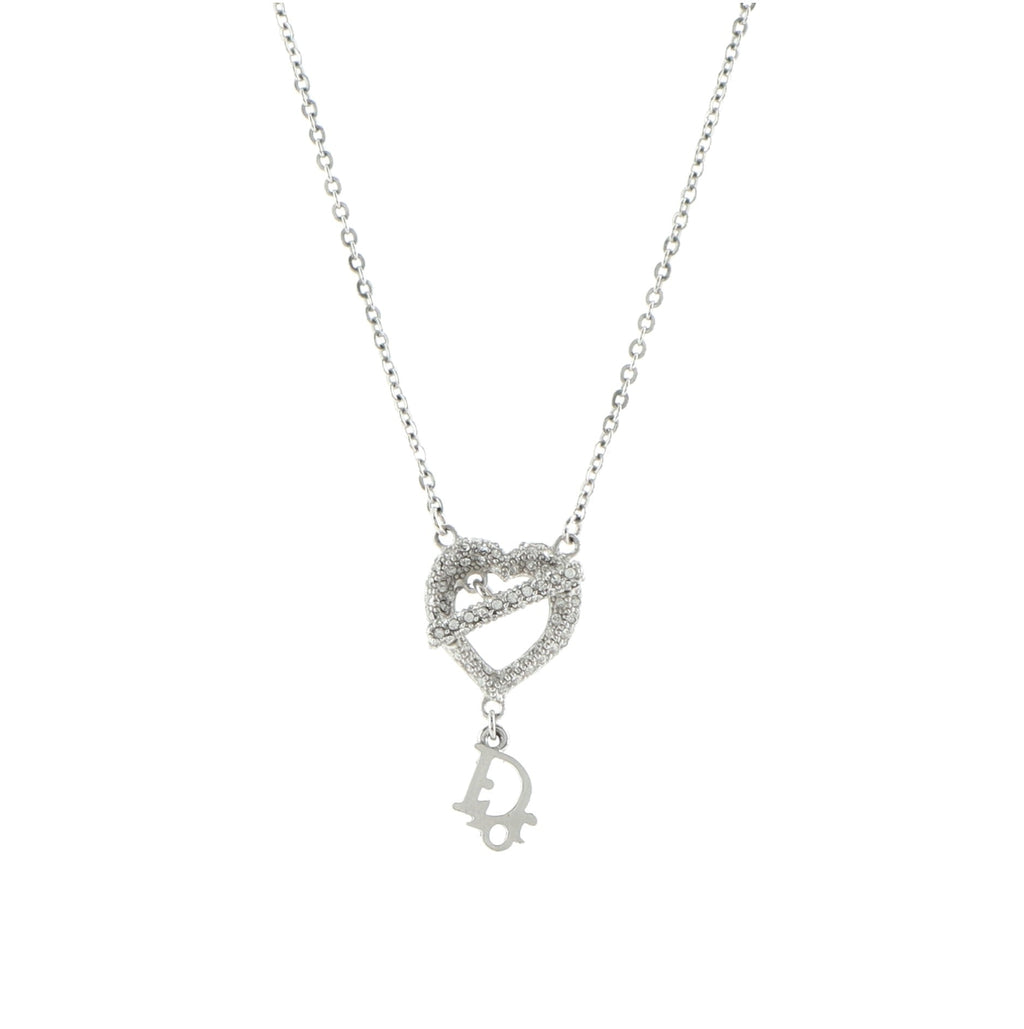 Logo Heart Pendant Necklace Metal with Crystal