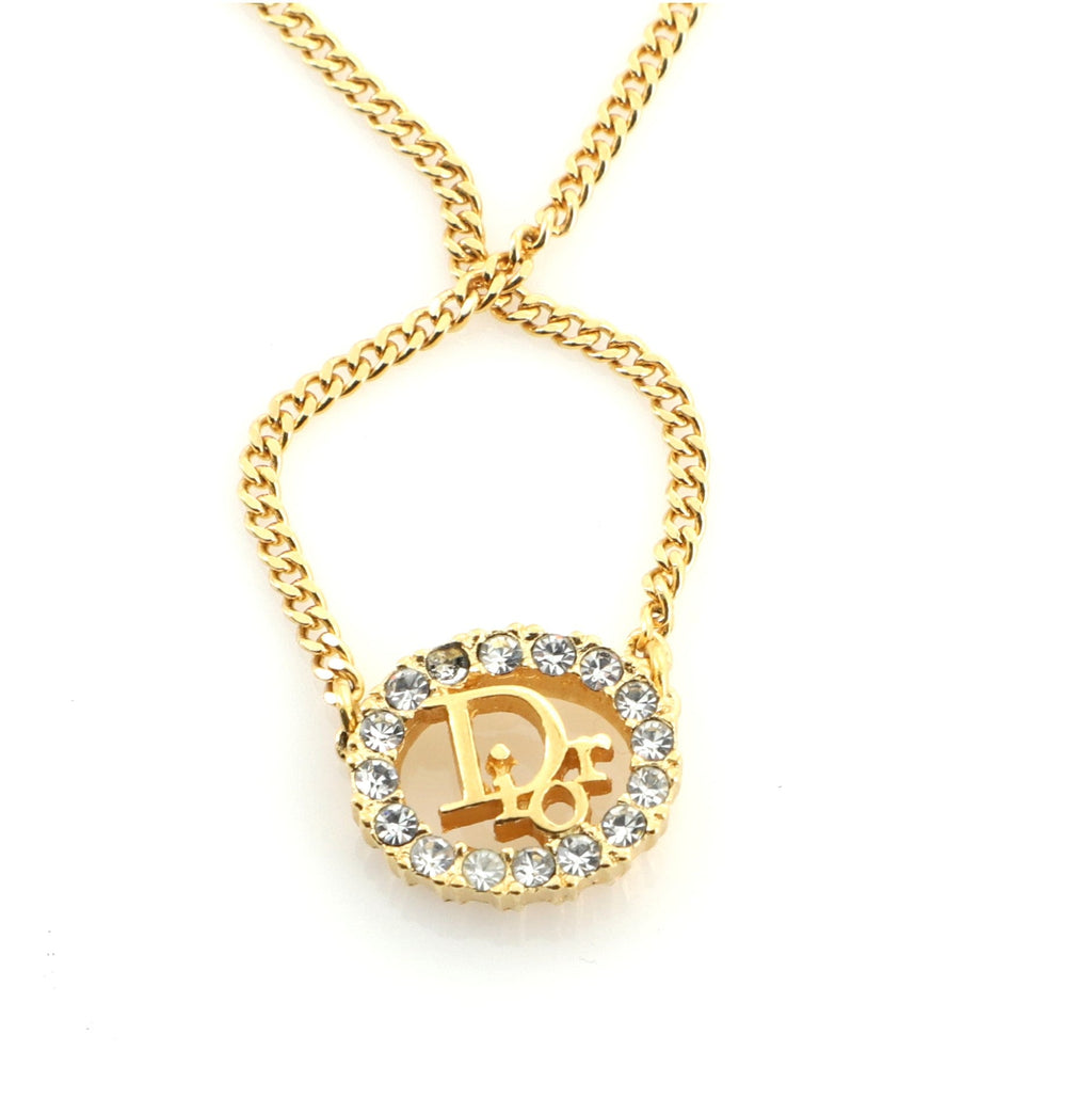 Round Logo Pendant Necklace Metal with Crystal