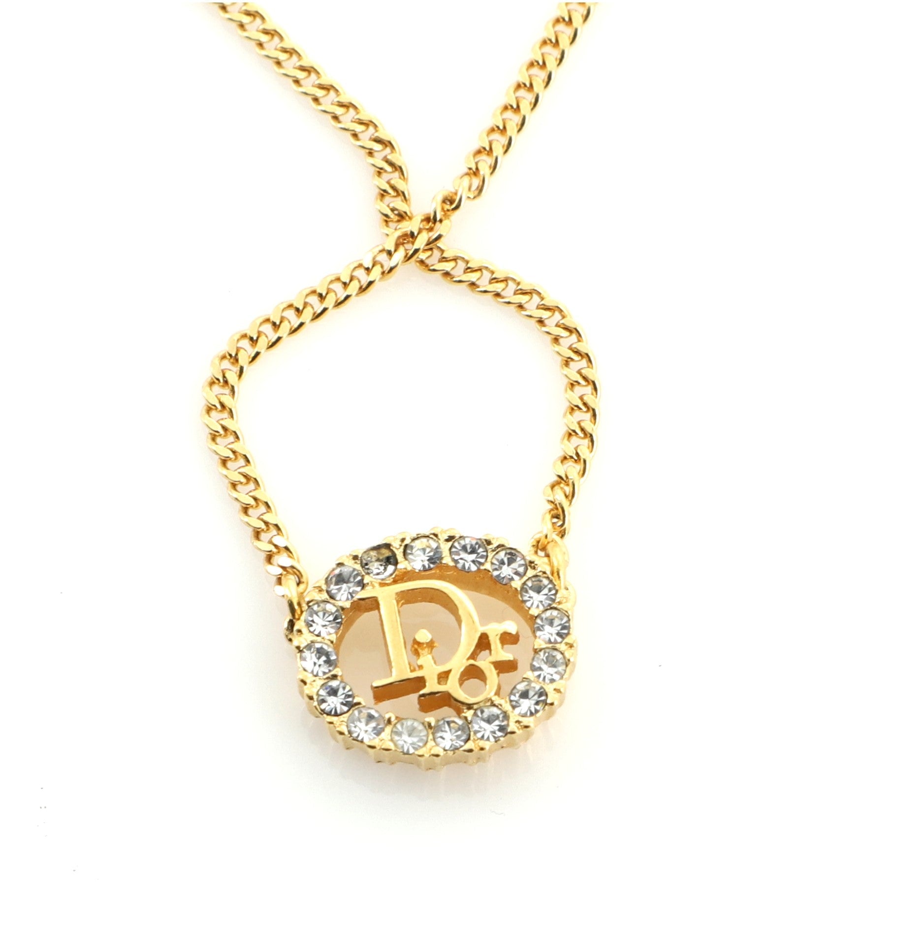 Round Logo Pendant Necklace Metal with Crystal