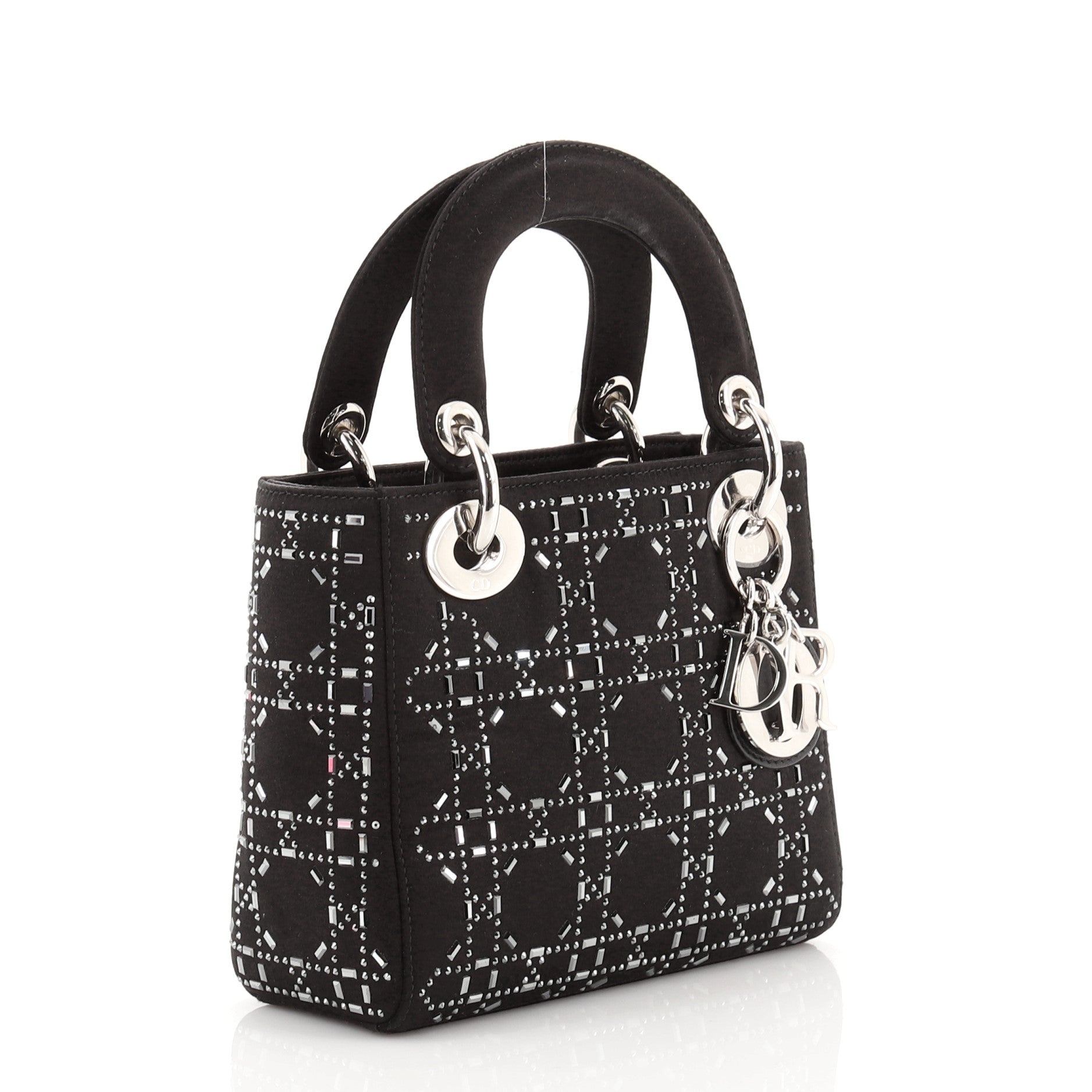 Lady Dior Bag Crystal Embellished Cannage Quilt Satin Mini