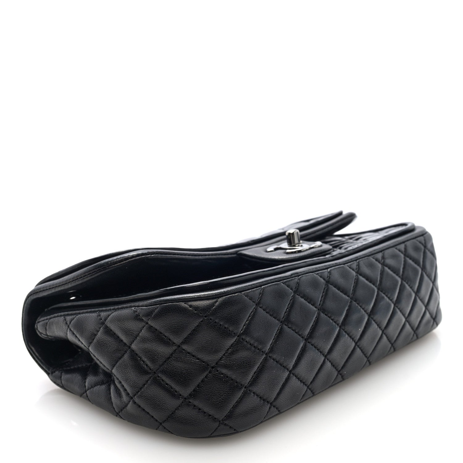 Patent Quilted Classic Twist Flap Bag Black