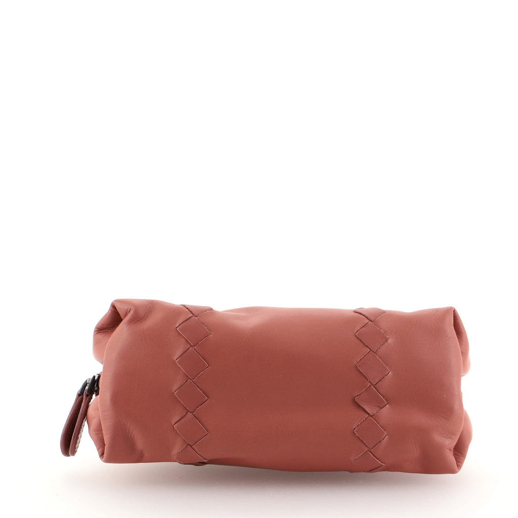 Zip Cosmetic Pouch Leather with Intrecciato Detail Mini