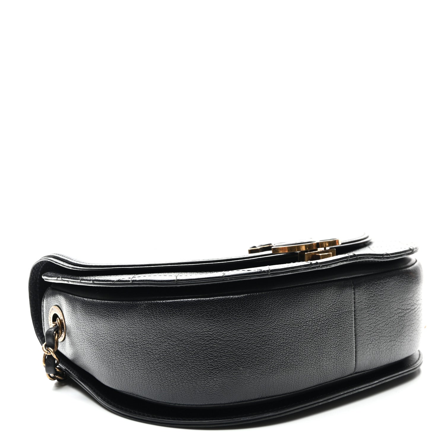 Shiny Calfskin Goatskin Quilted Medium Coco Curve Messenger Flap Black