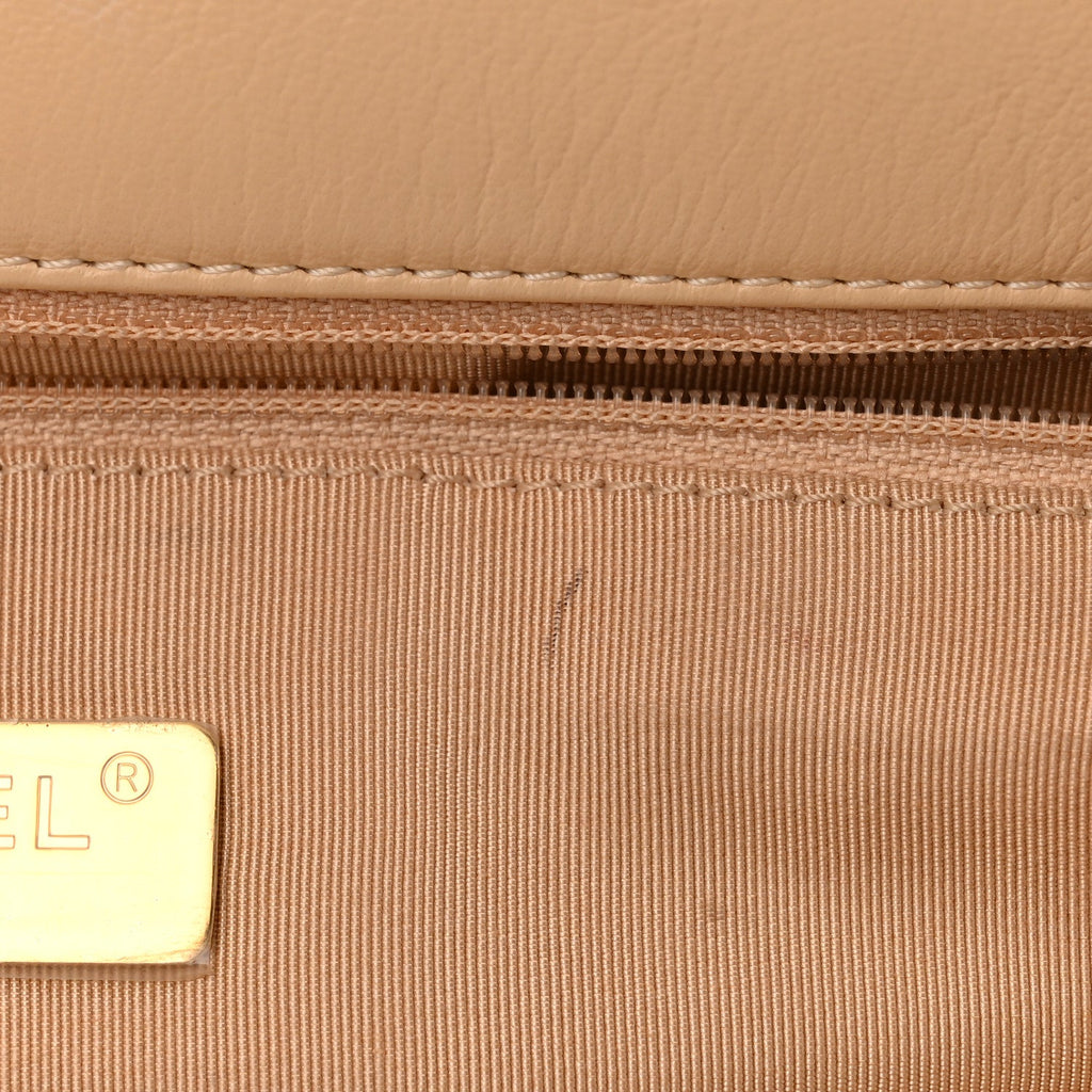 Goatskin Quilted Maxi Chanel 19 Flap Beige