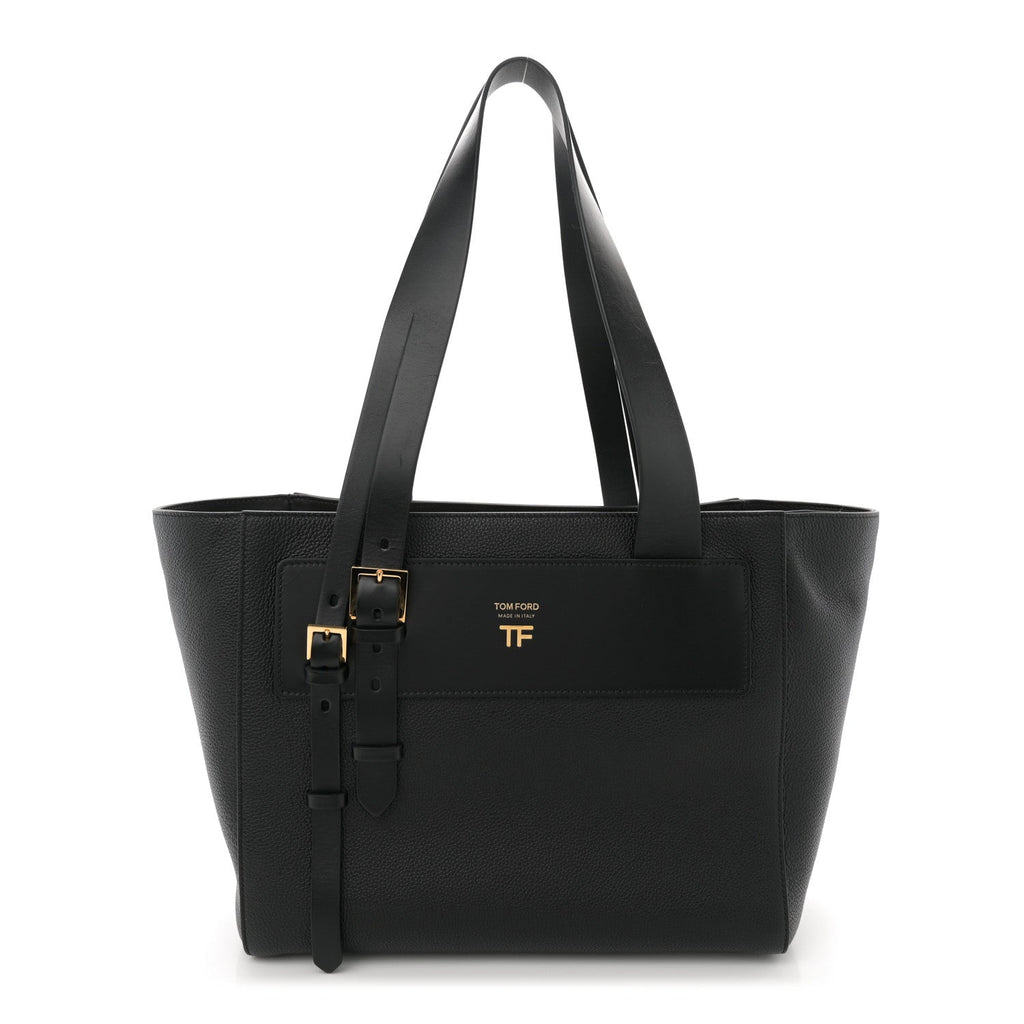 Grained Calfskin Buckle Tote Black