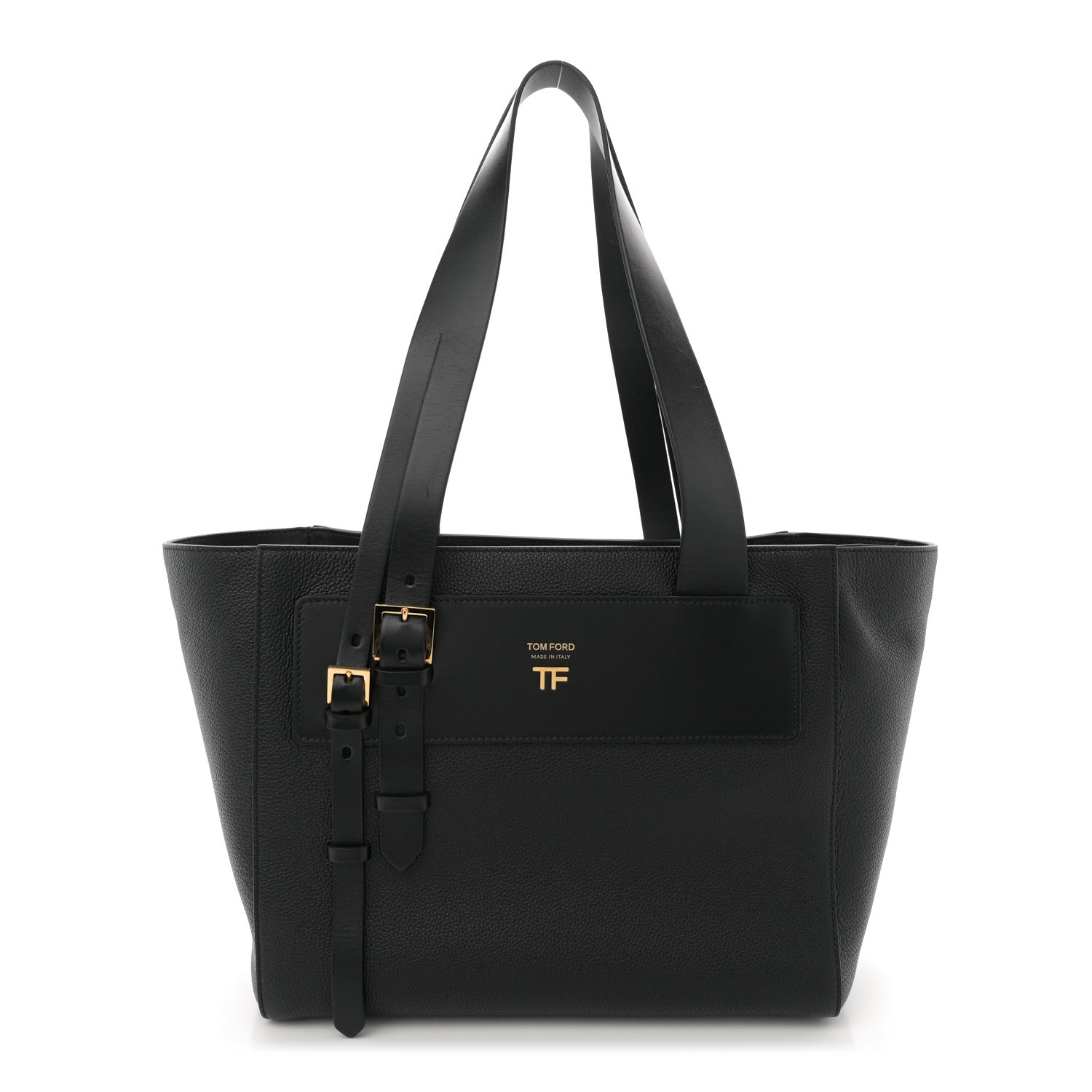 Grained Calfskin Buckle Tote Black
