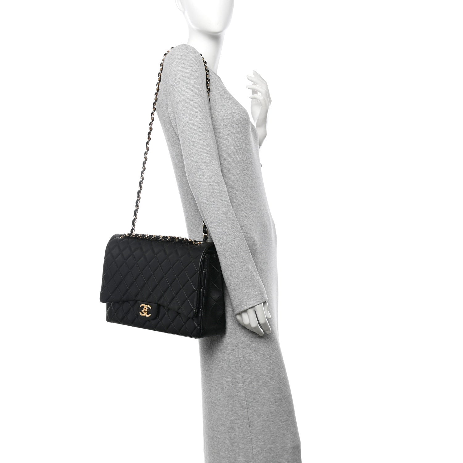 Lambskin Quilted Maxi Double Flap Black