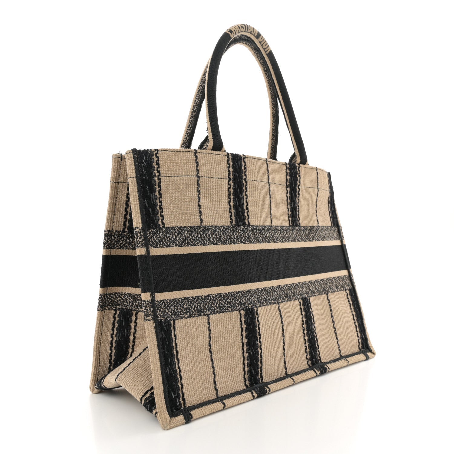 Canvas Embroidered Medium Bayadere Book Tote Black Beige