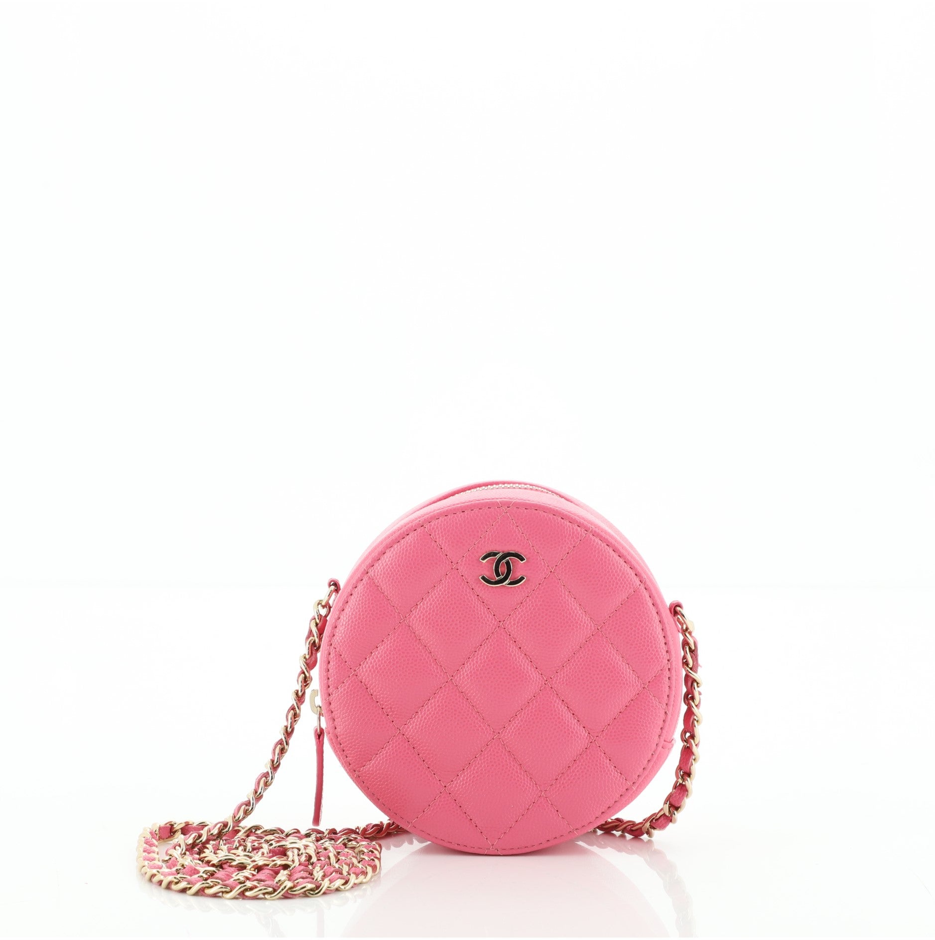 Round Clutch with Chain Quilted Caviar Mini