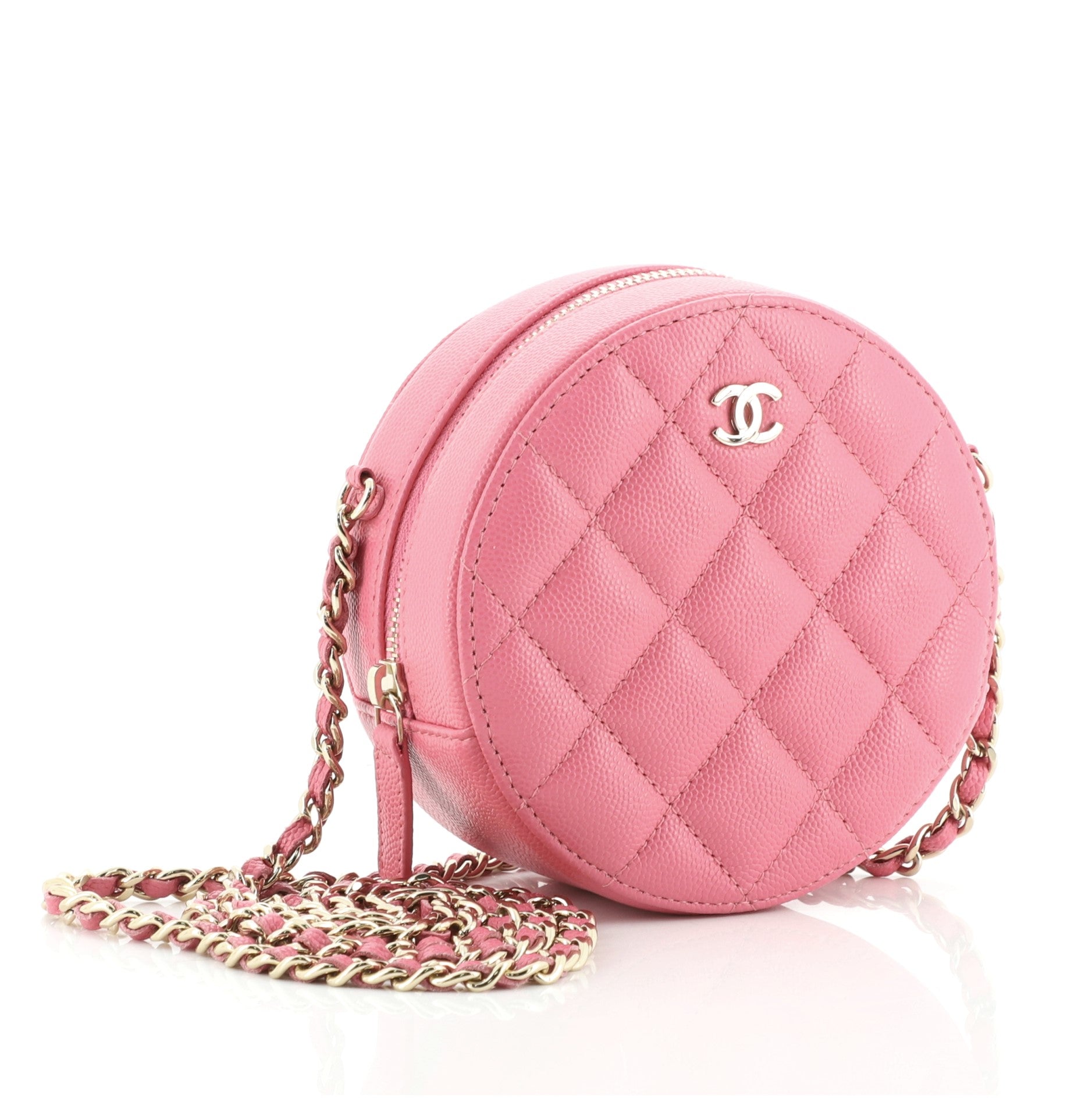 Round Clutch with Chain Quilted Caviar Mini