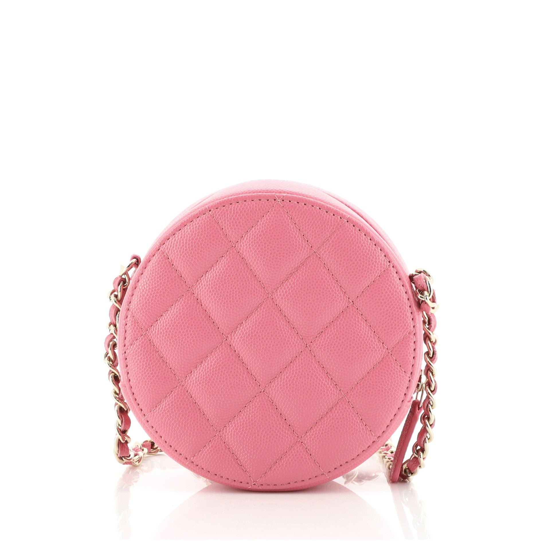 Round Clutch with Chain Quilted Caviar Mini