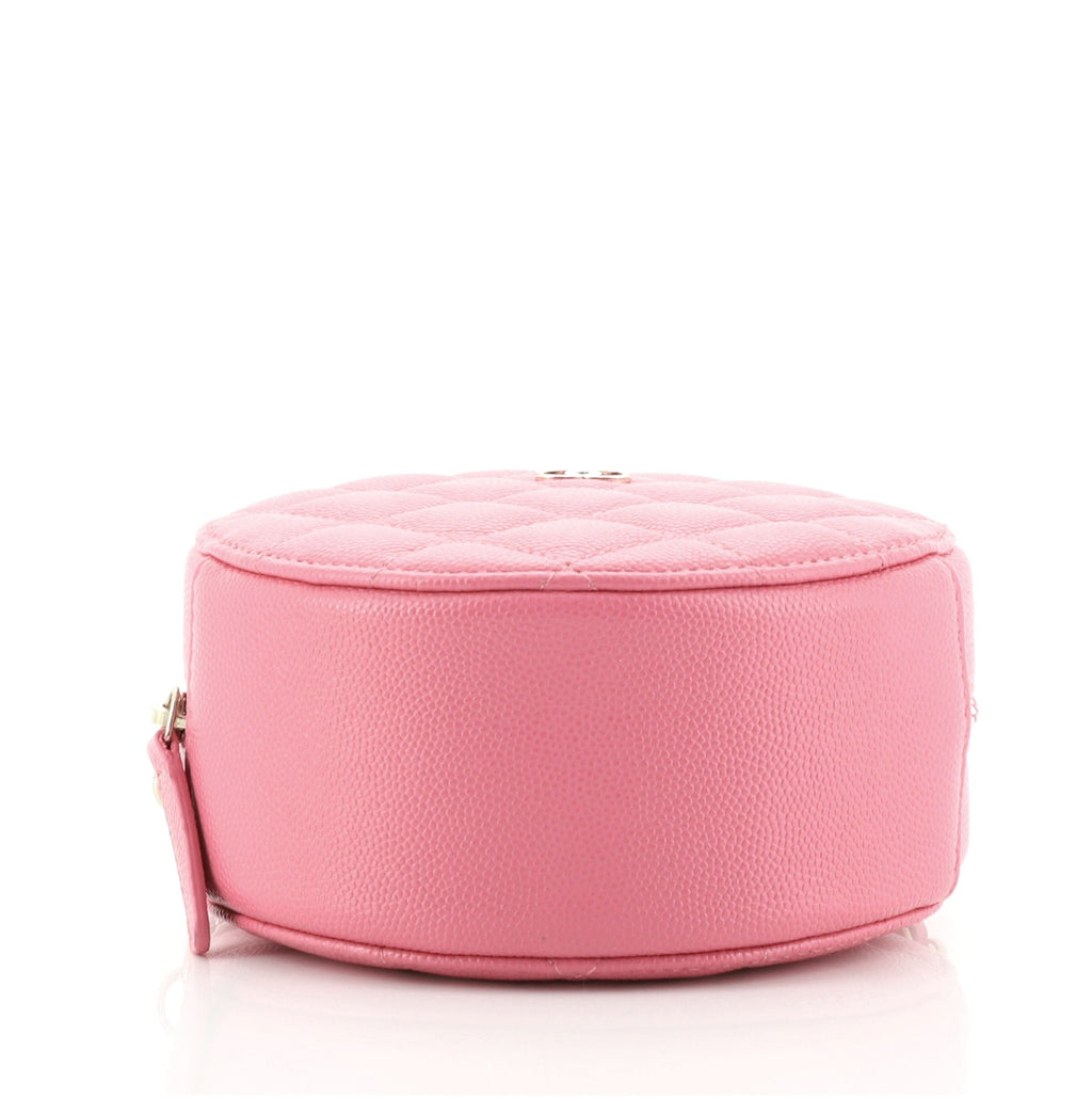 Round Clutch with Chain Quilted Caviar Mini