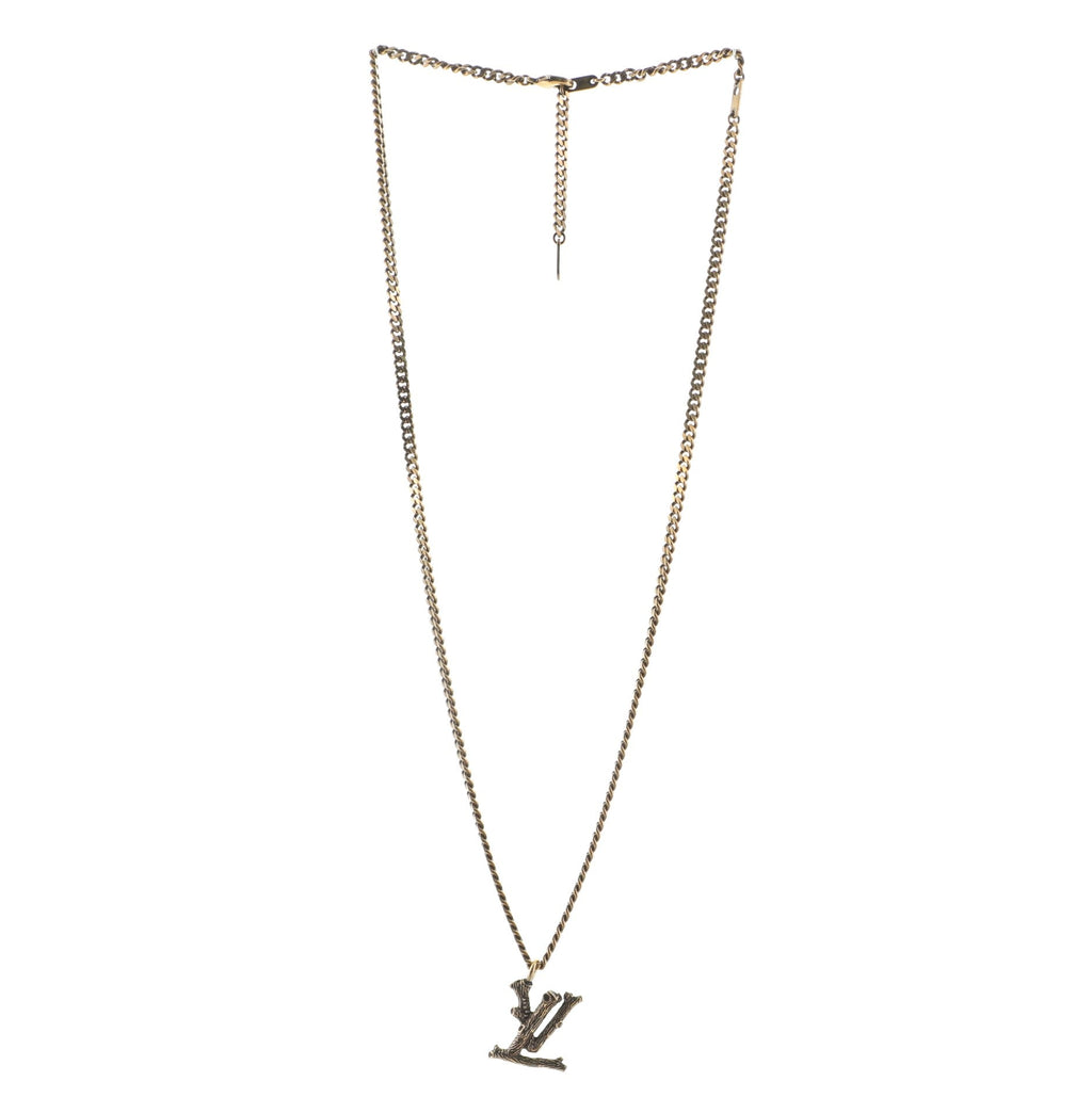 LV Wood Pendant Necklace Metal