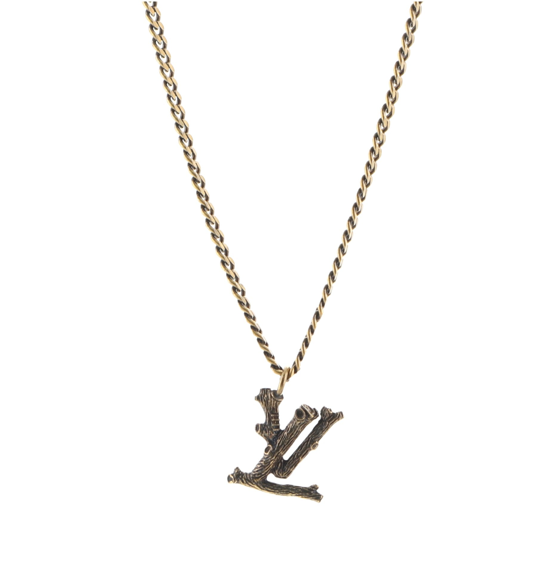 LV Wood Pendant Necklace Metal