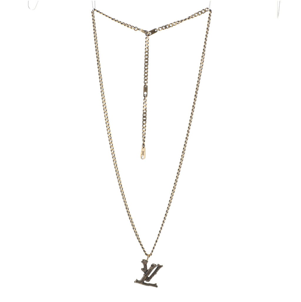 LV Wood Pendant Necklace Metal