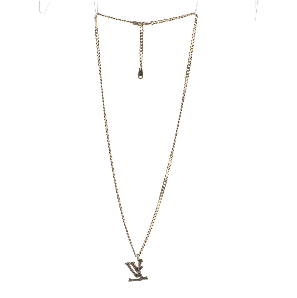 LV Wood Pendant Necklace Metal