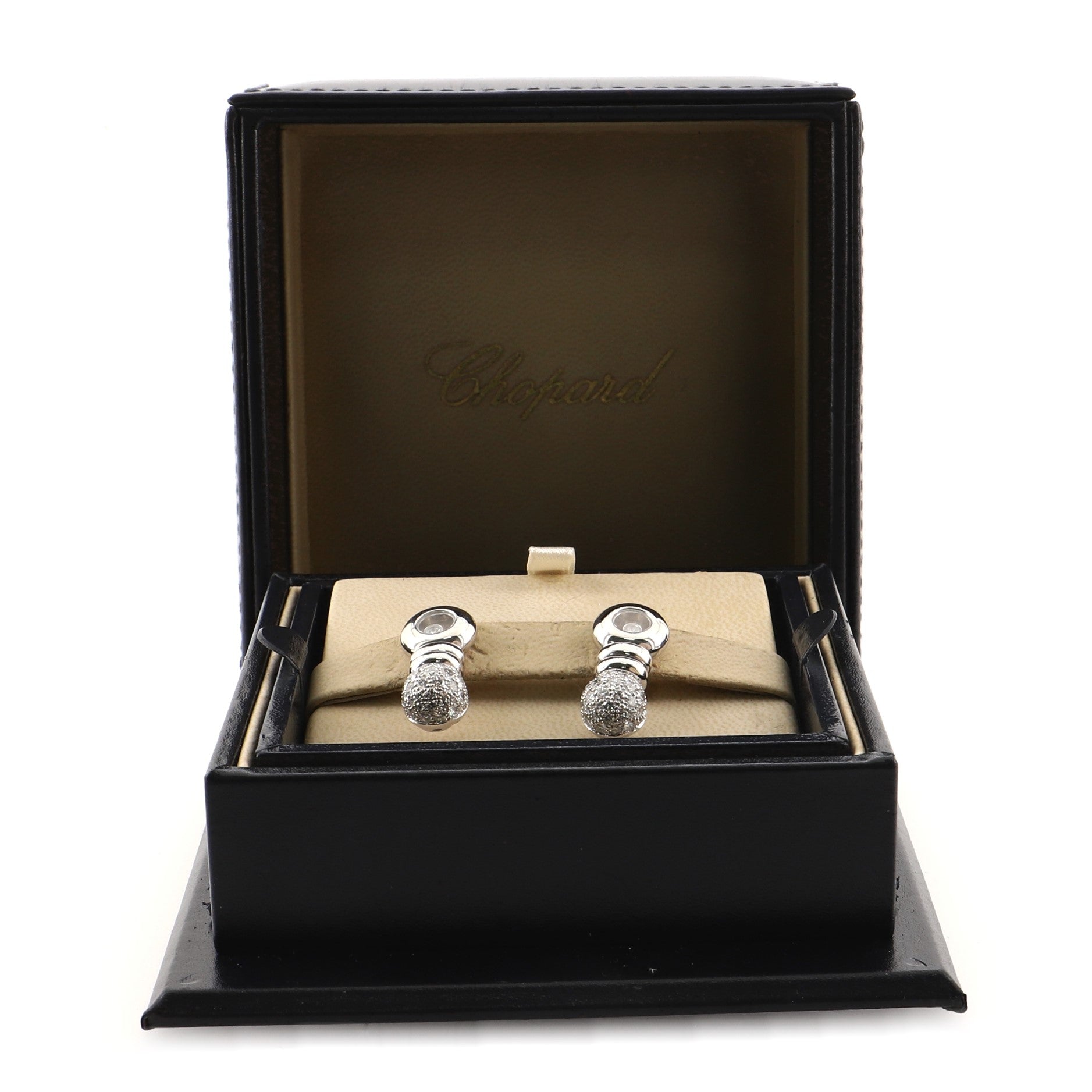 Happy Diamonds Round Ball Drop Earrings 18K White Gold and Diamonds