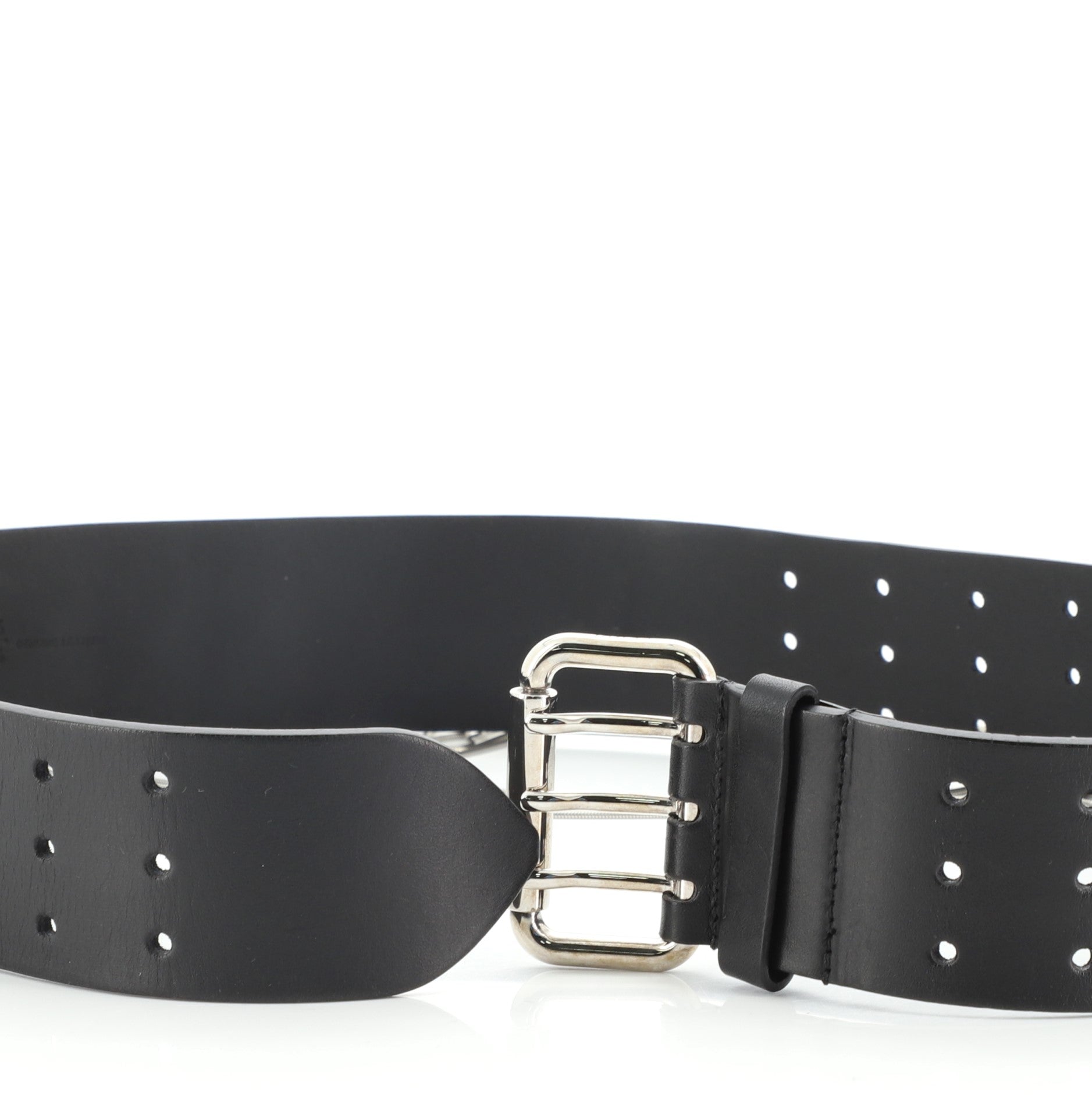 Triple Buckle Belt Perforated Leather with Chain Detail Wide 85