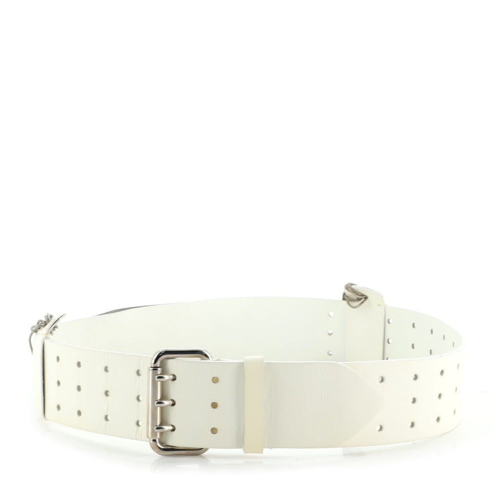 Triple Buckle Belt Perforated Leather with Chain Detail Wide 85
