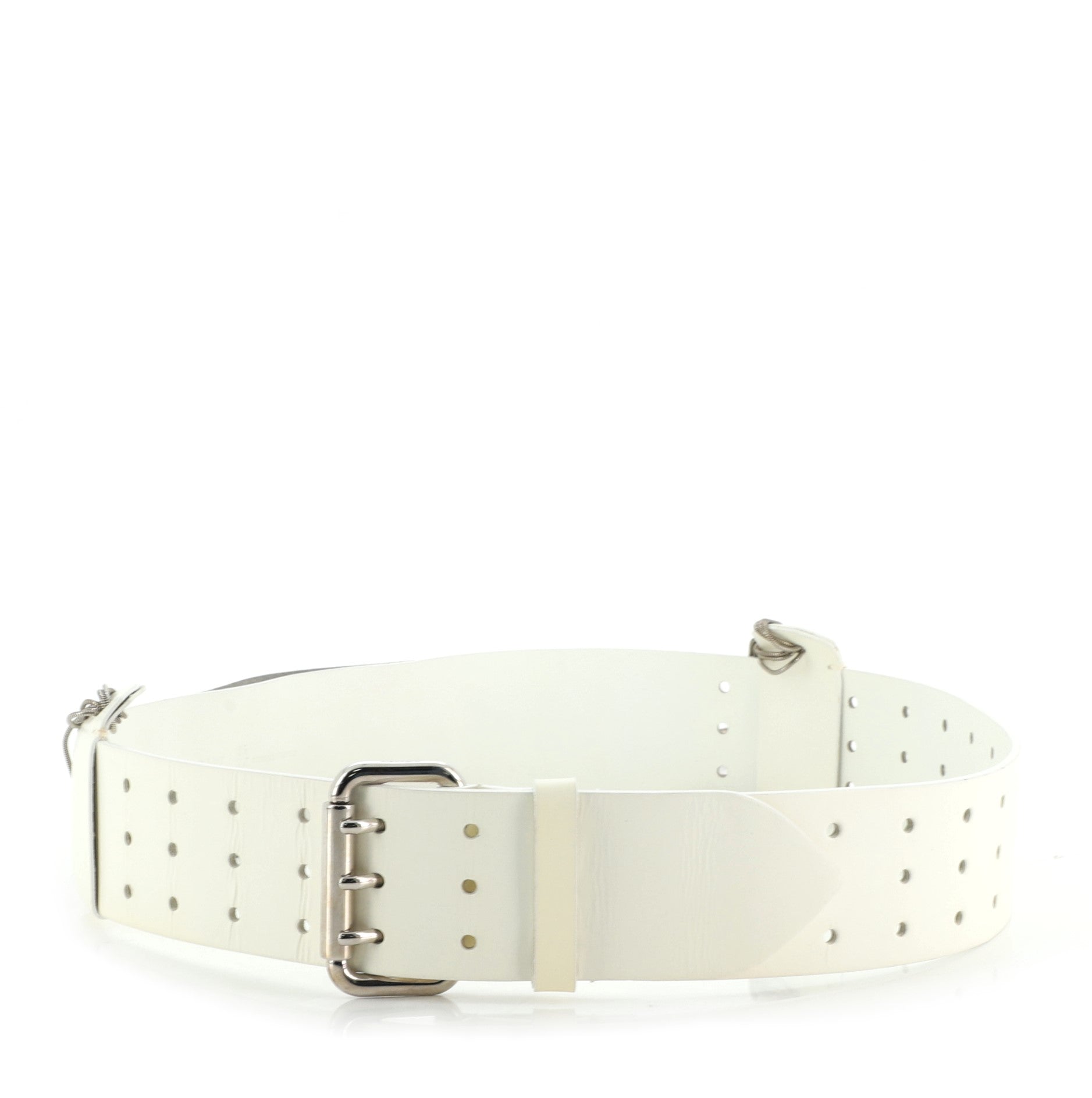 Triple Buckle Belt Perforated Leather with Chain Detail Wide 85