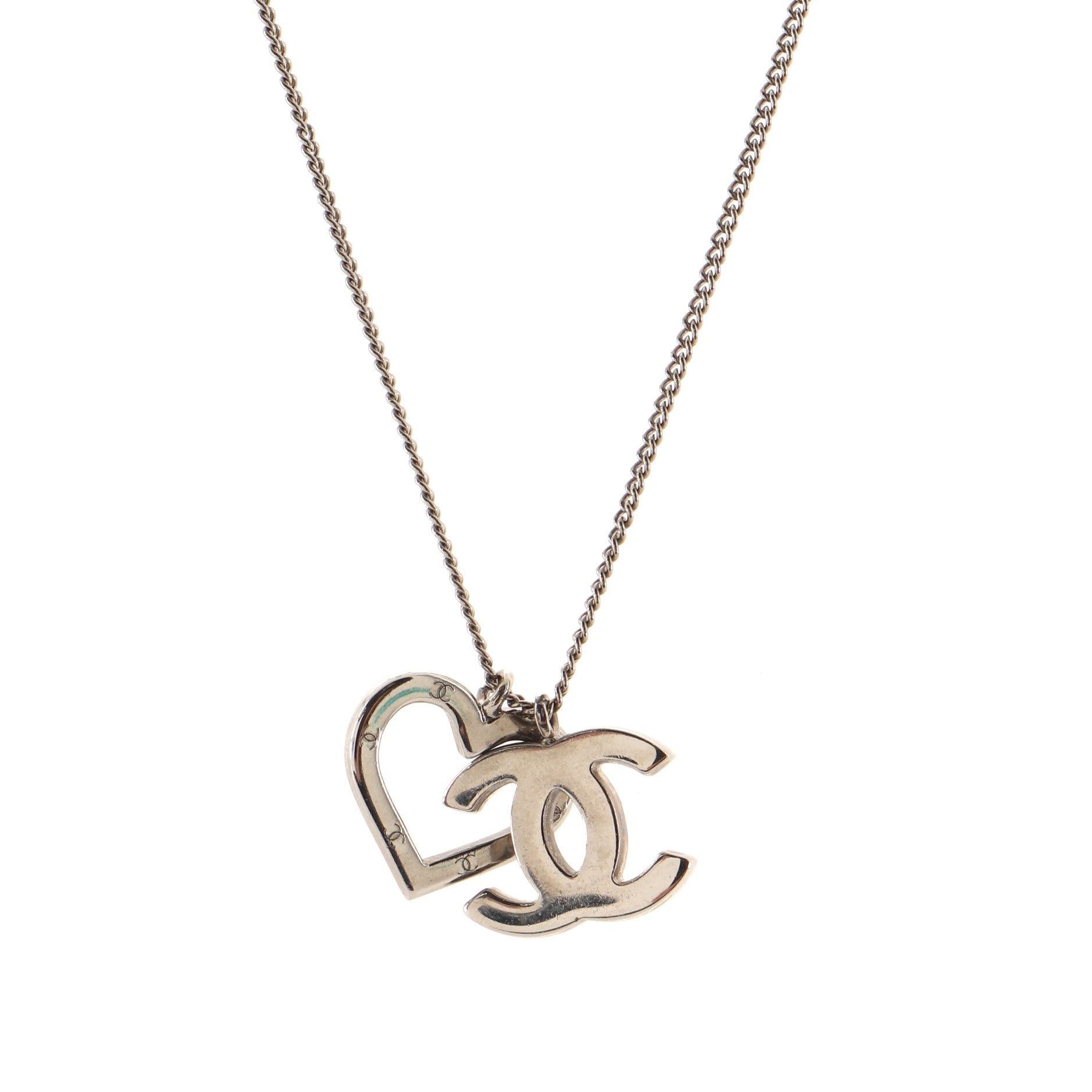 CC and Heart Pendant Necklace Metal