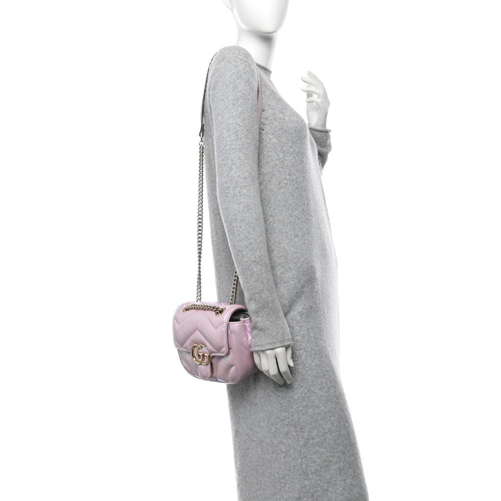 Iridescent Nappa Chevron Matelasse Mini GG Marmont Shoulder Bag Iridescent Escape Pink