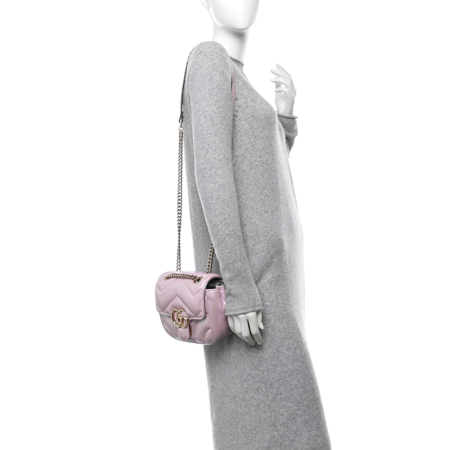 Iridescent Nappa Chevron Matelasse Mini GG Marmont Shoulder Bag Iridescent Escape Pink