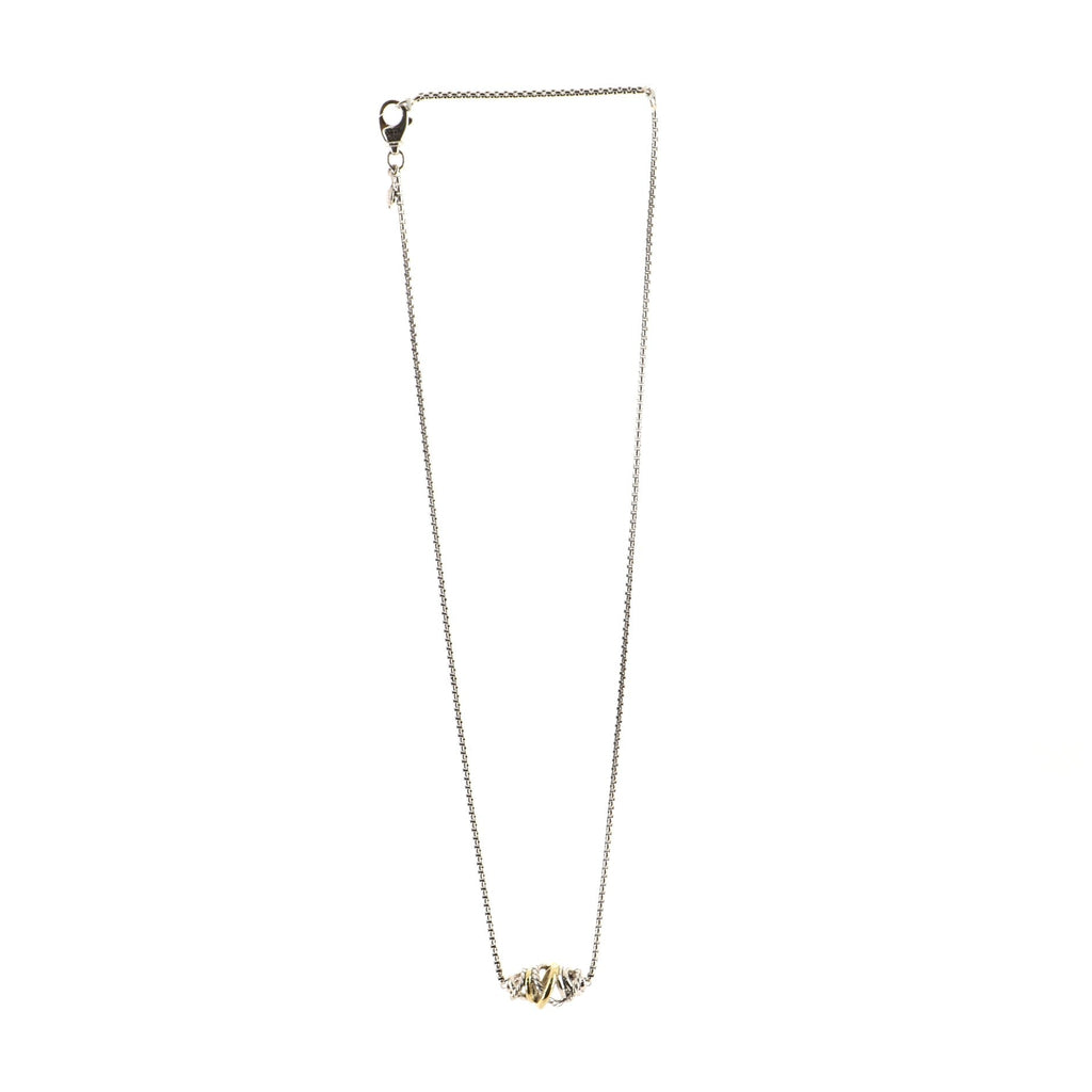 Crossover Short Station Pendant Necklace Sterling Silver with 18K Yellow Gold