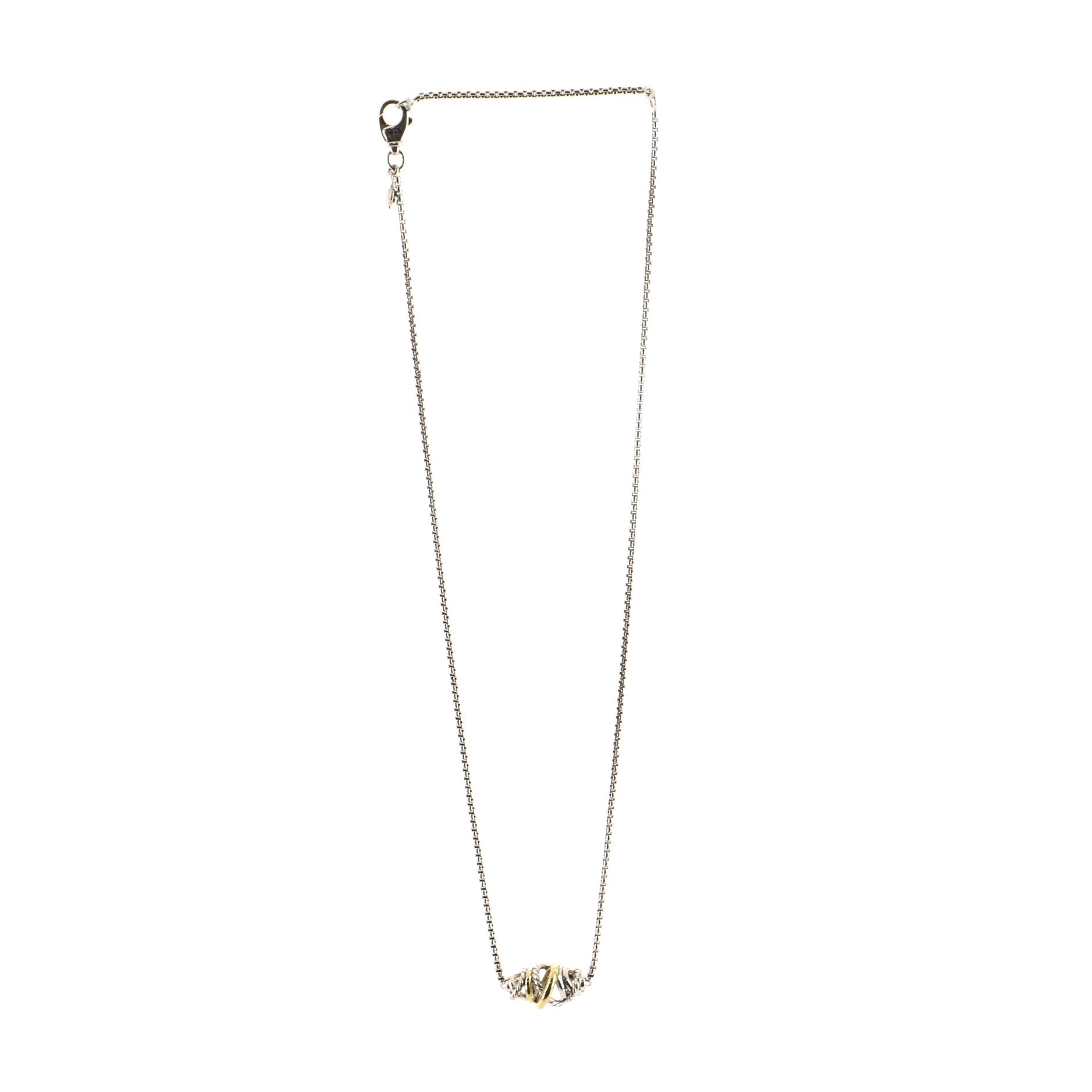 Crossover Short Station Pendant Necklace Sterling Silver with 18K Yellow Gold