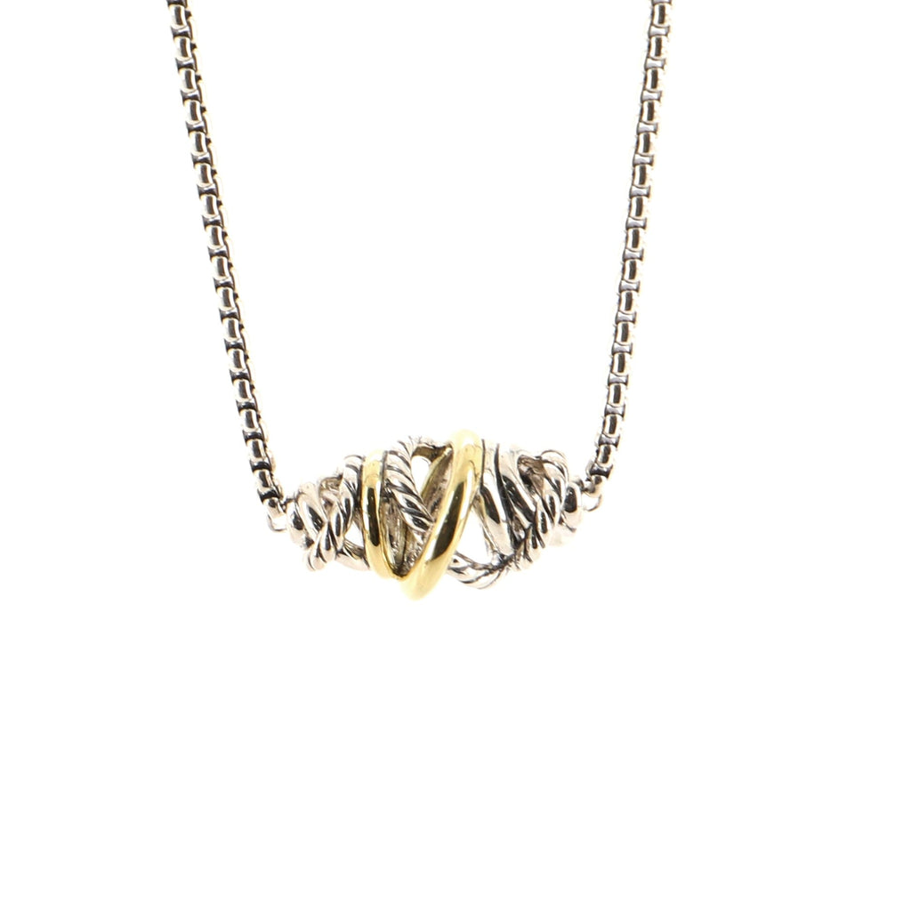 Crossover Short Station Pendant Necklace Sterling Silver with 18K Yellow Gold