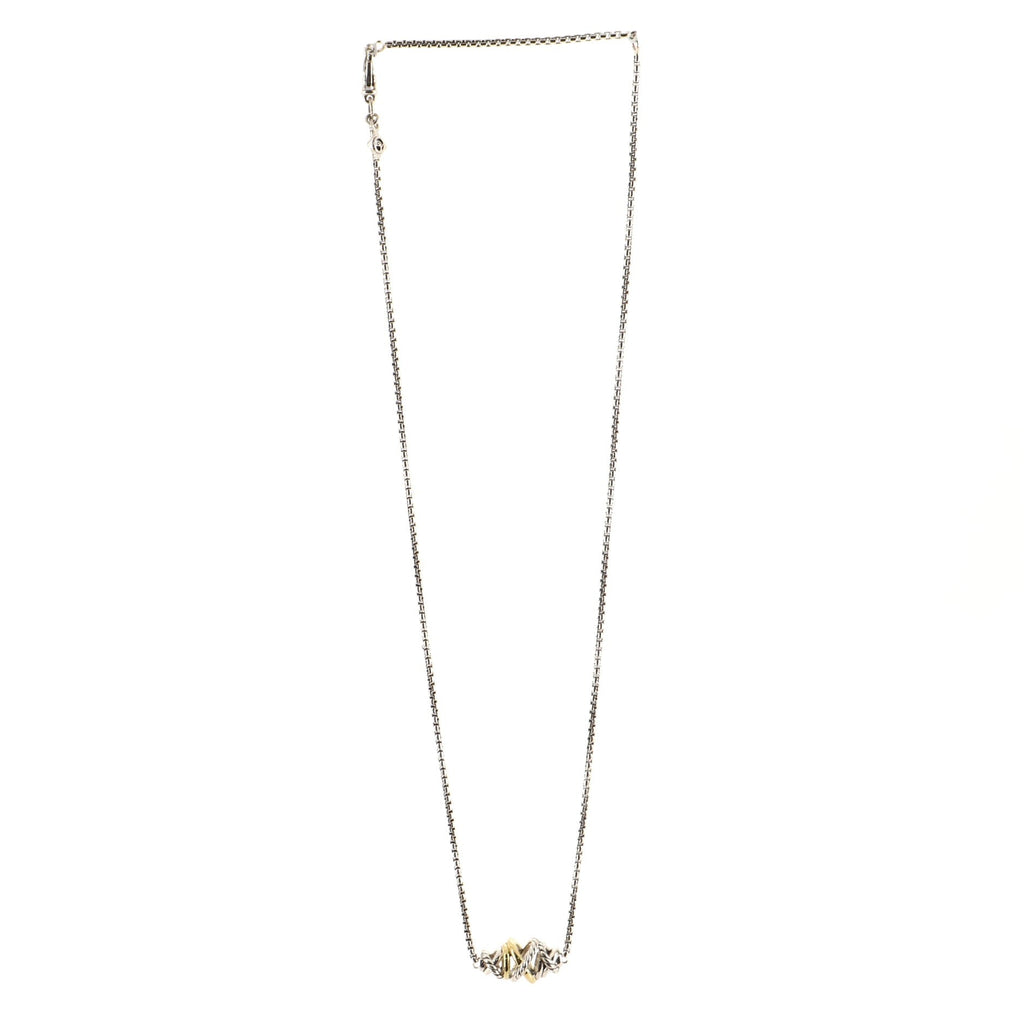 Crossover Short Station Pendant Necklace Sterling Silver with 18K Yellow Gold