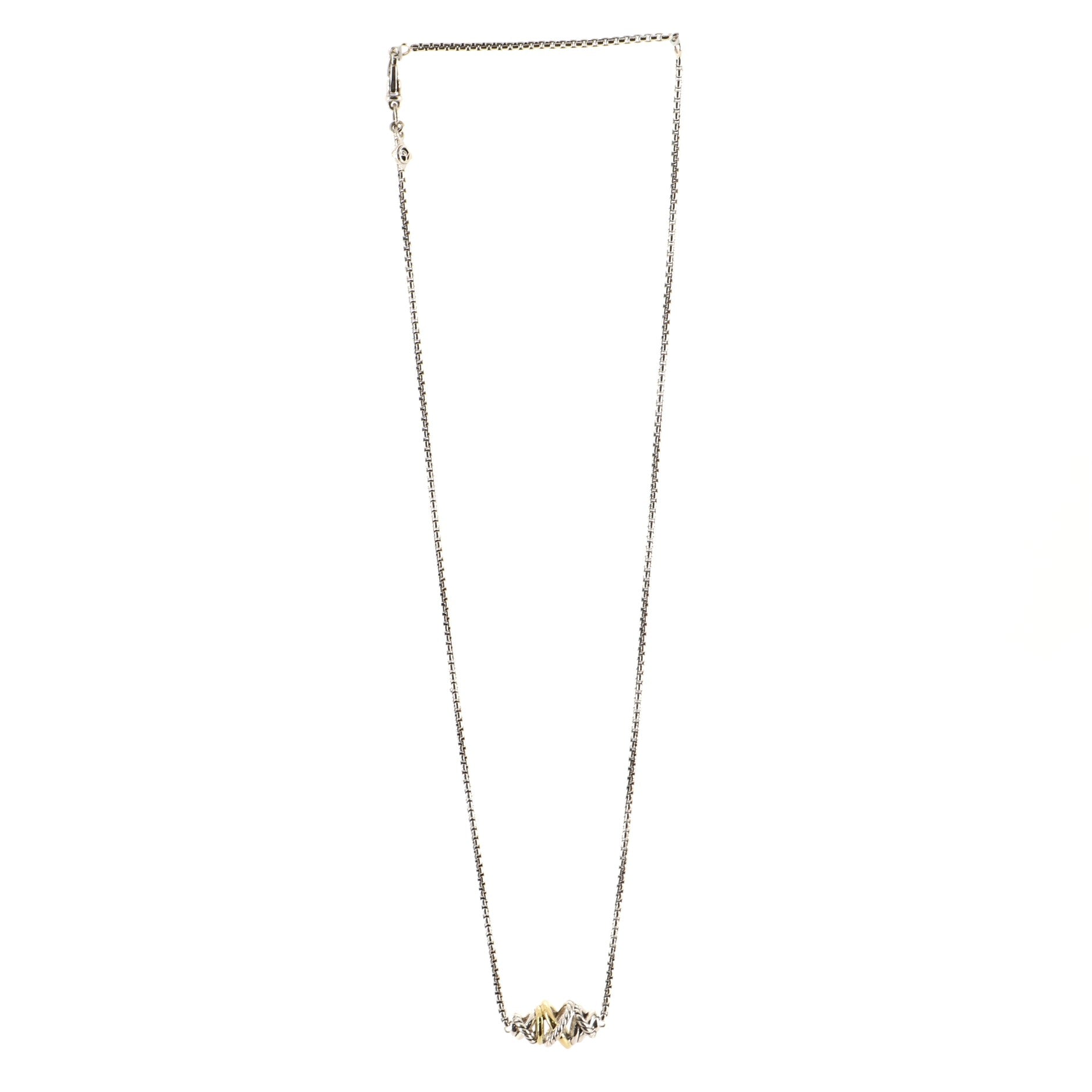 Crossover Short Station Pendant Necklace Sterling Silver with 18K Yellow Gold