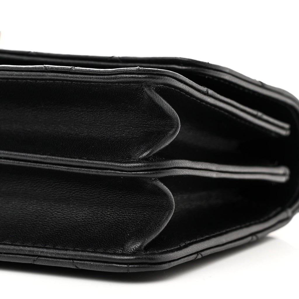 Lambskin Quilted Metal Top Handle Crossbody Flap Black