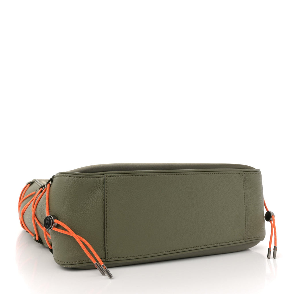 X SACAI Grained Calfskin Technical Fabric Saddle Tote Olive Navy Blue