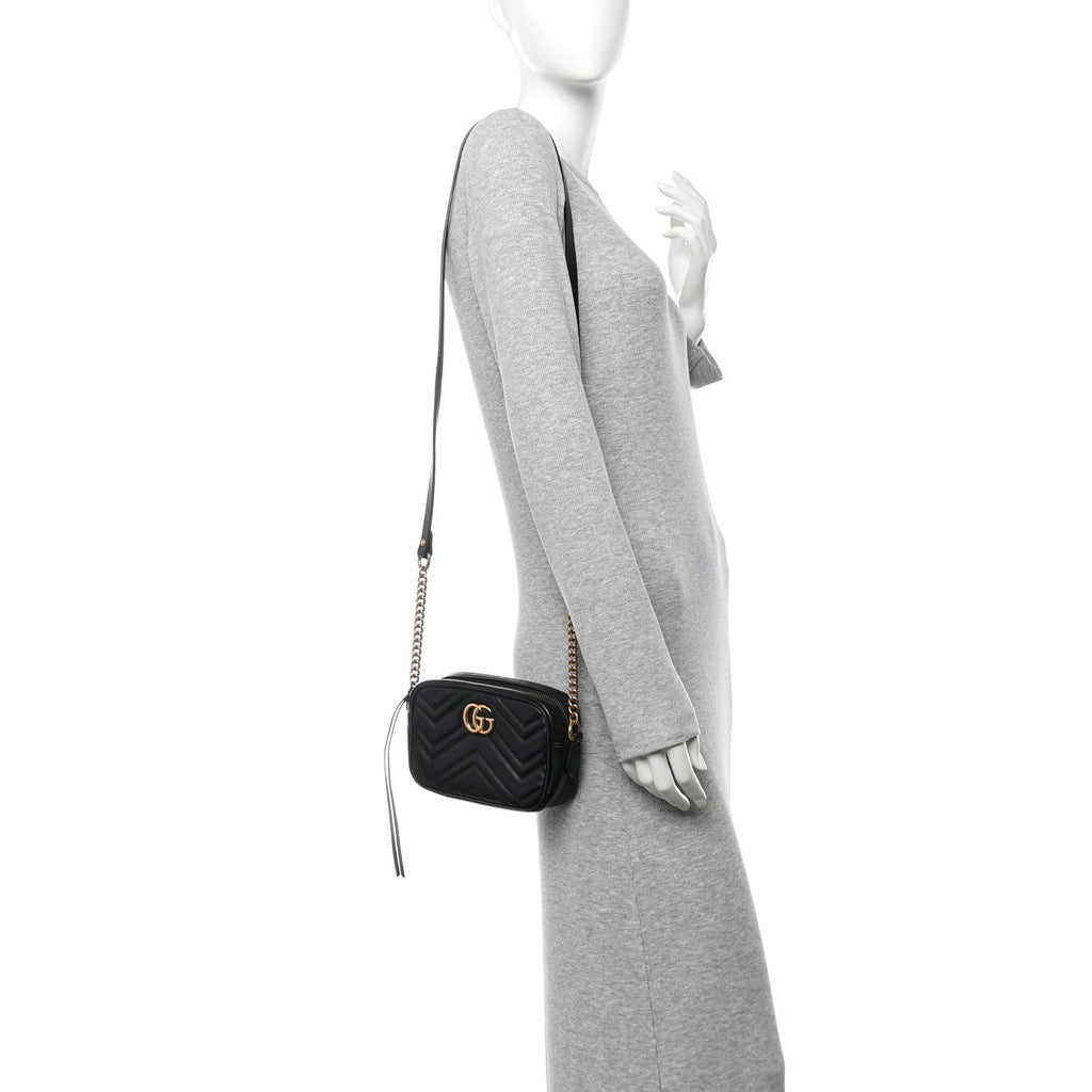 Calfskin Matelasse Mini GG Marmont Chain Shoulder Bag Black
