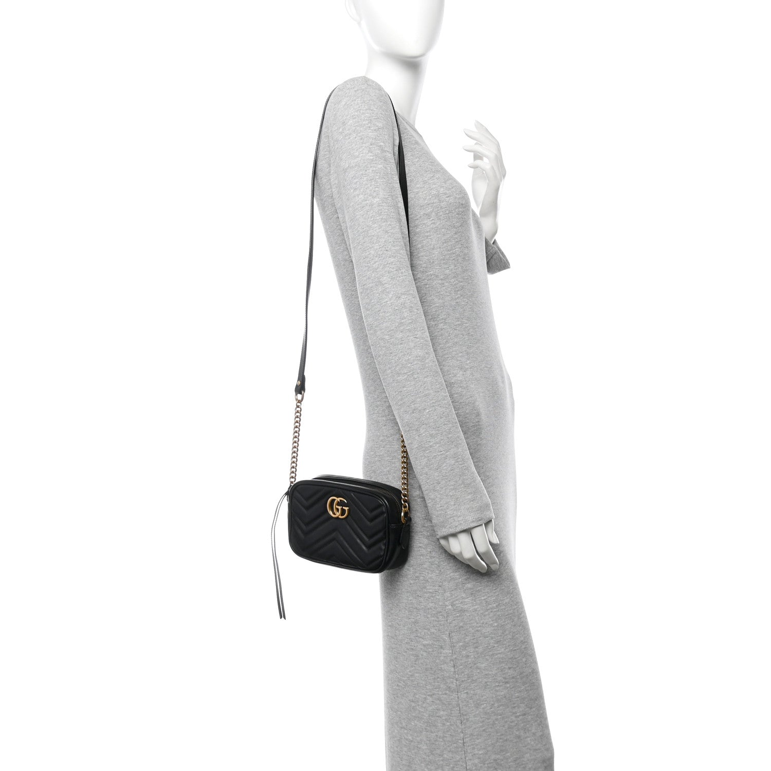 Calfskin Matelasse Mini GG Marmont Chain Shoulder Bag Black