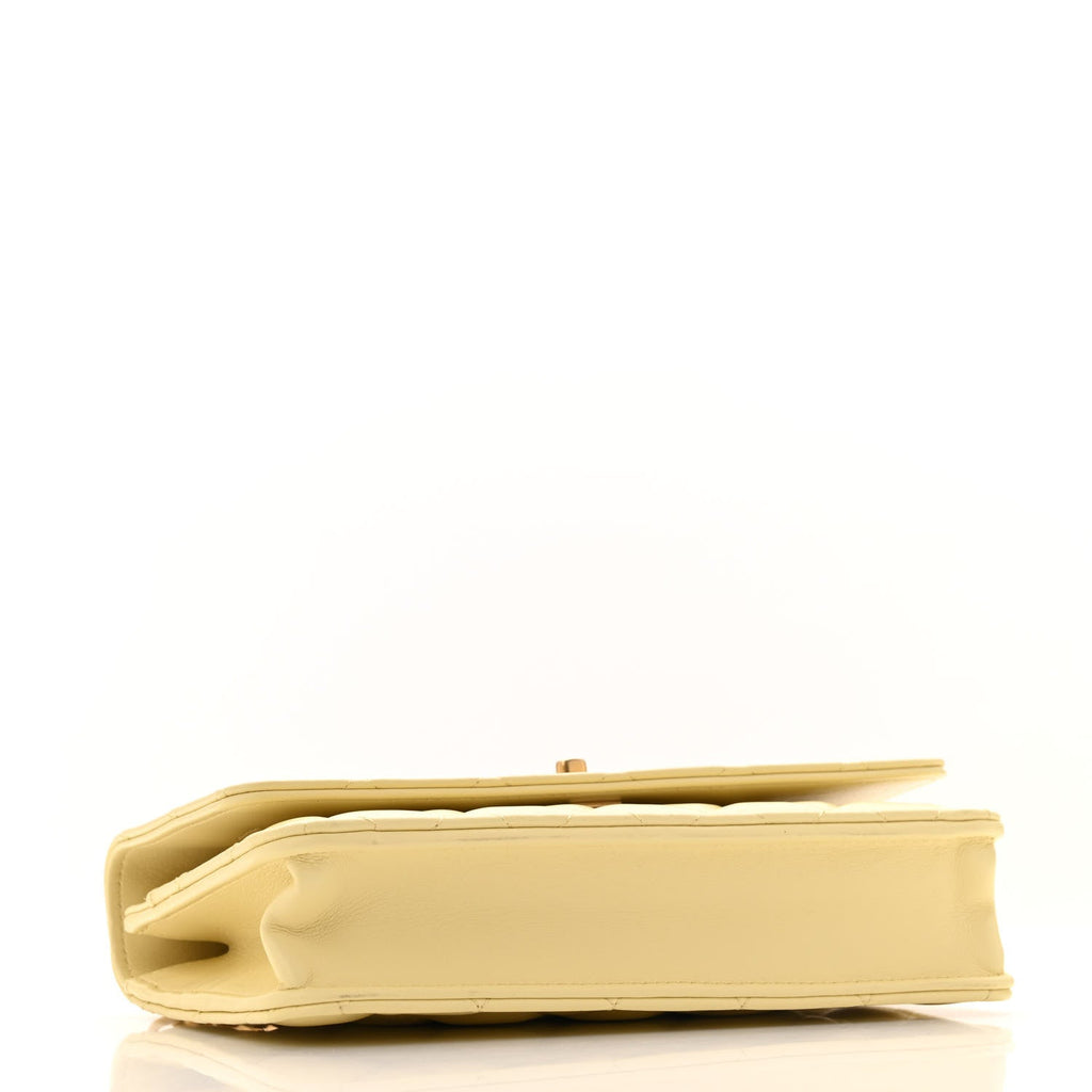 Lambskin Quilted Sweet Camellia Wallet on Chain WOC Light Yellow