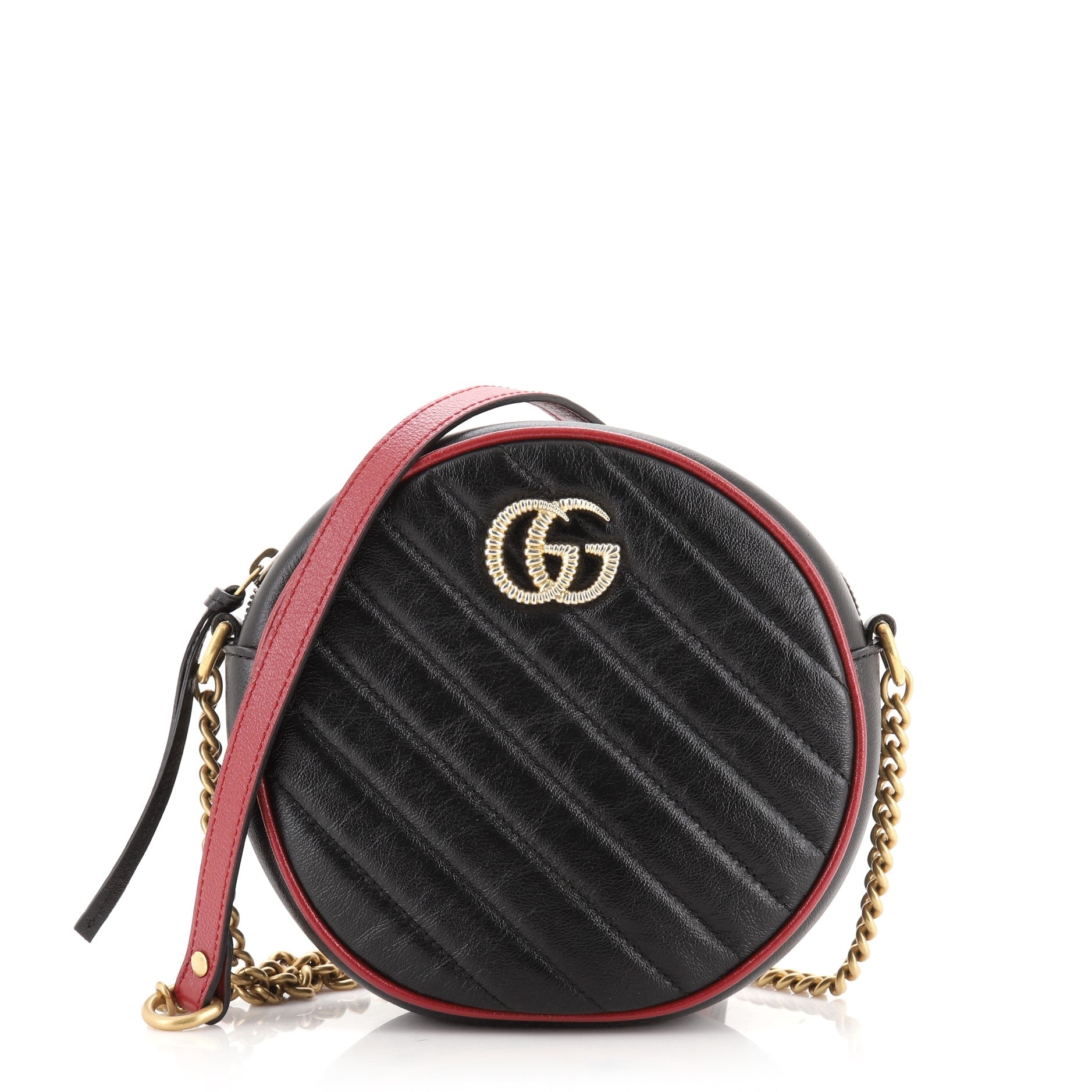 GG Marmont Round Shoulder Bag Diagonal Quilted Leather Mini