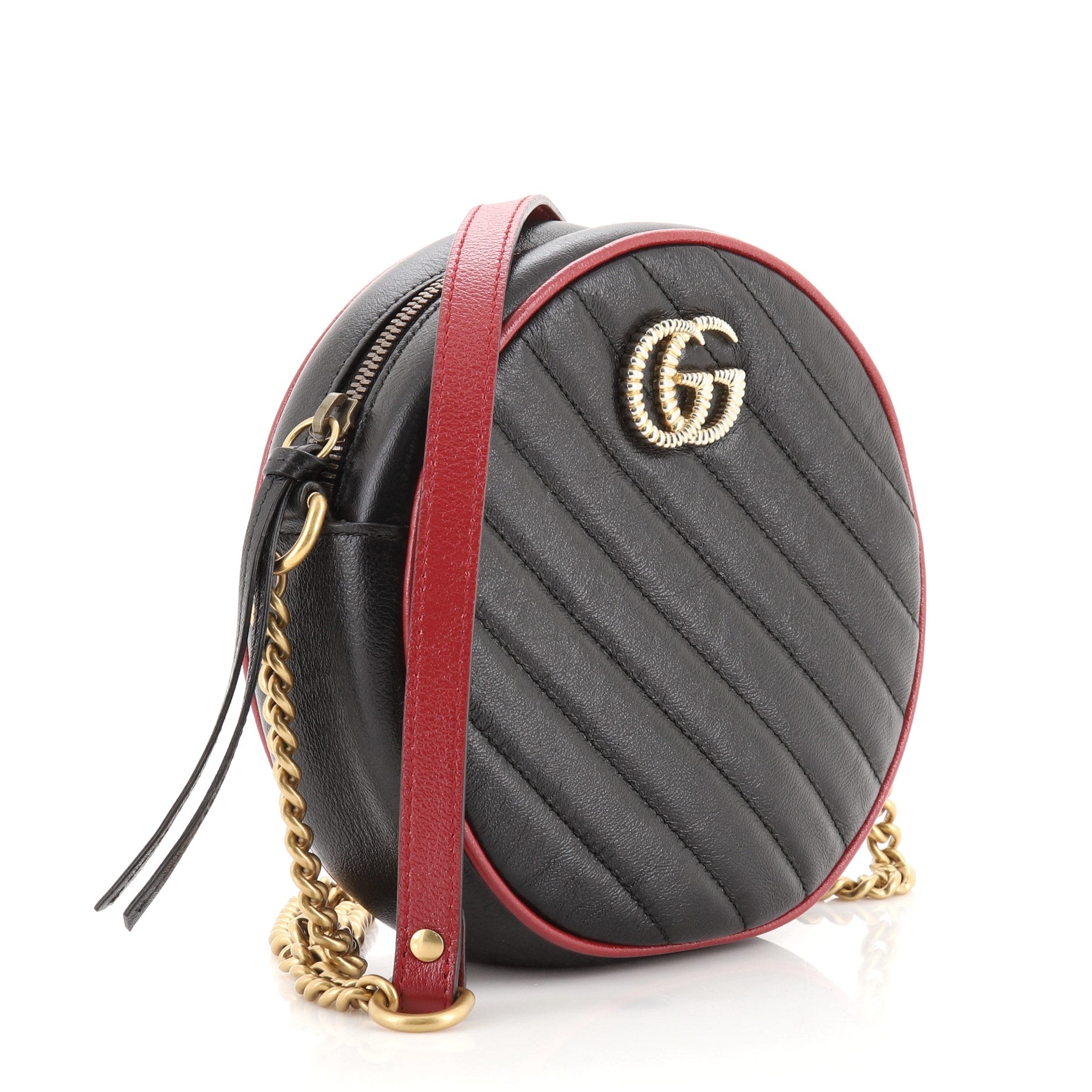 GG Marmont Round Shoulder Bag Diagonal Quilted Leather Mini