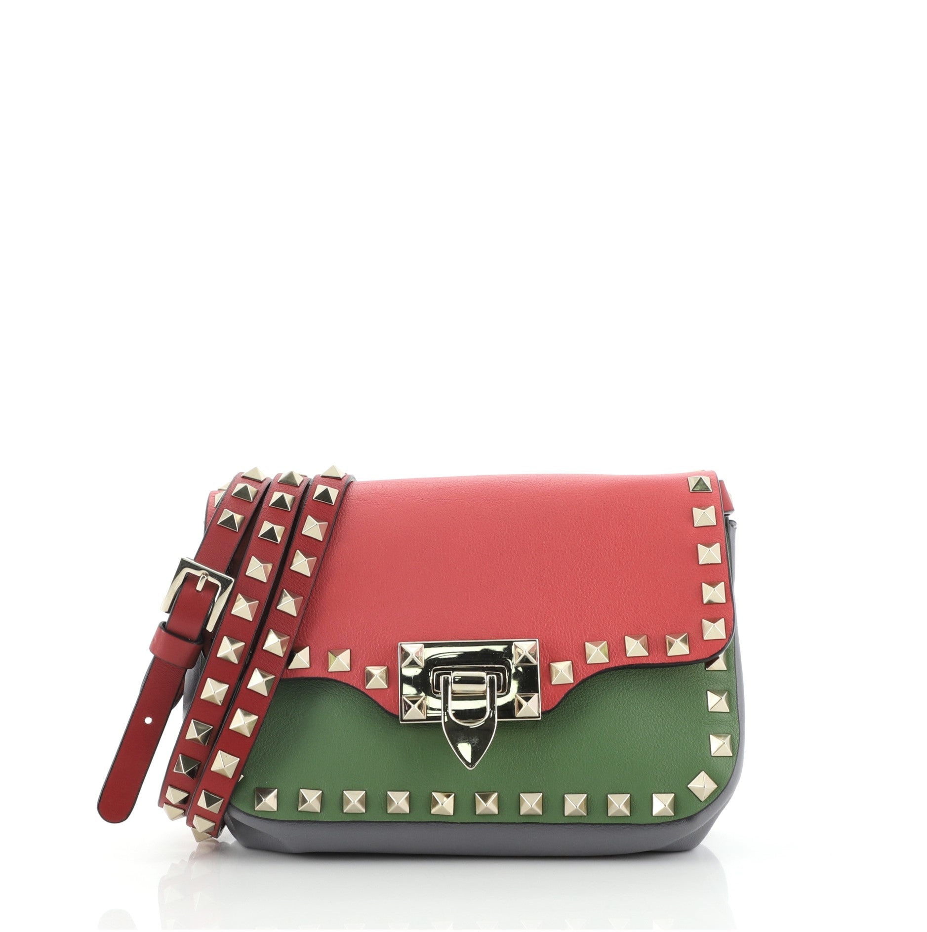 Tricolor Rockstud Flip Lock Flap Bag Leather Mini