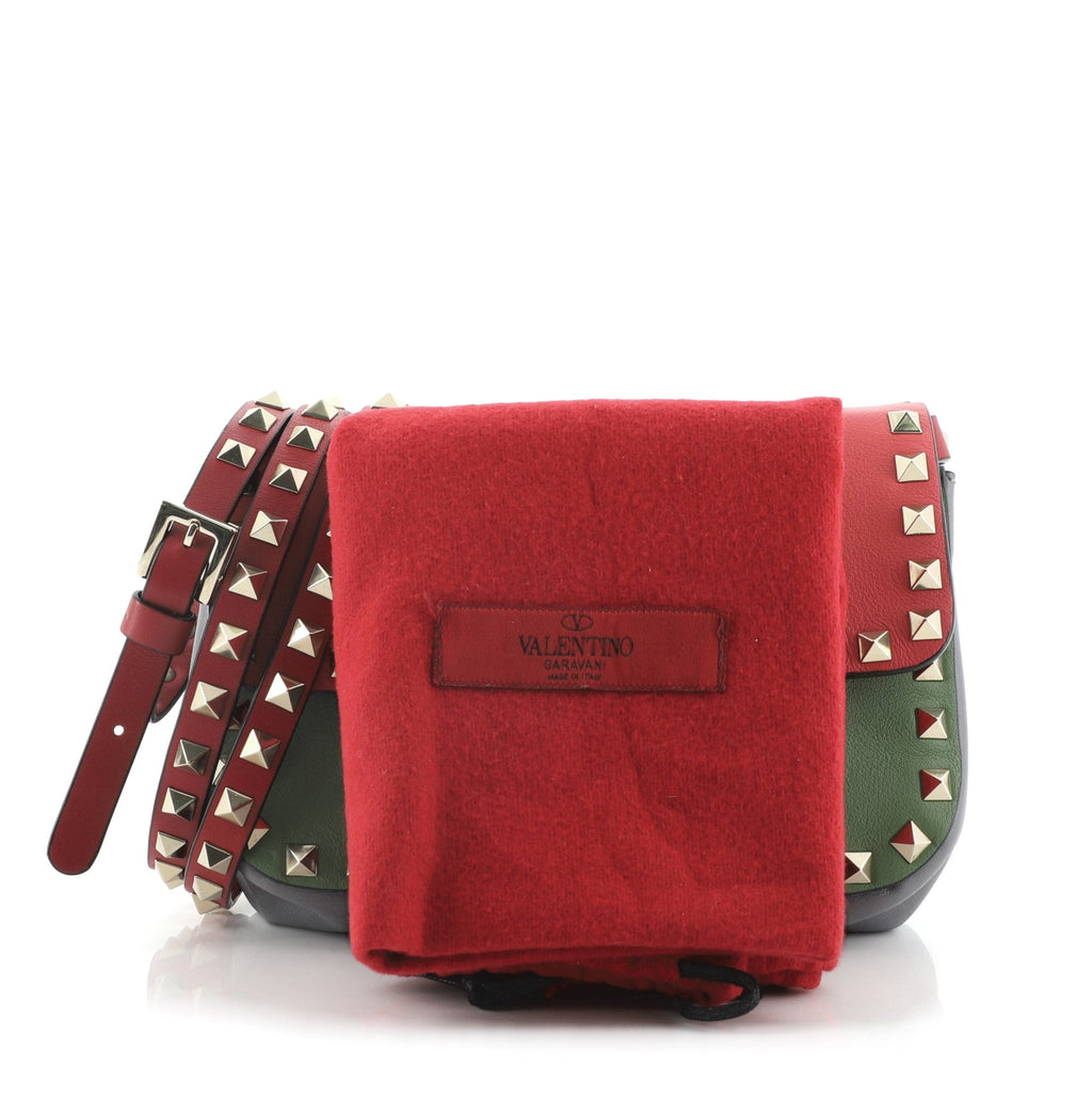 Tricolor Rockstud Flip Lock Flap Bag Leather Mini