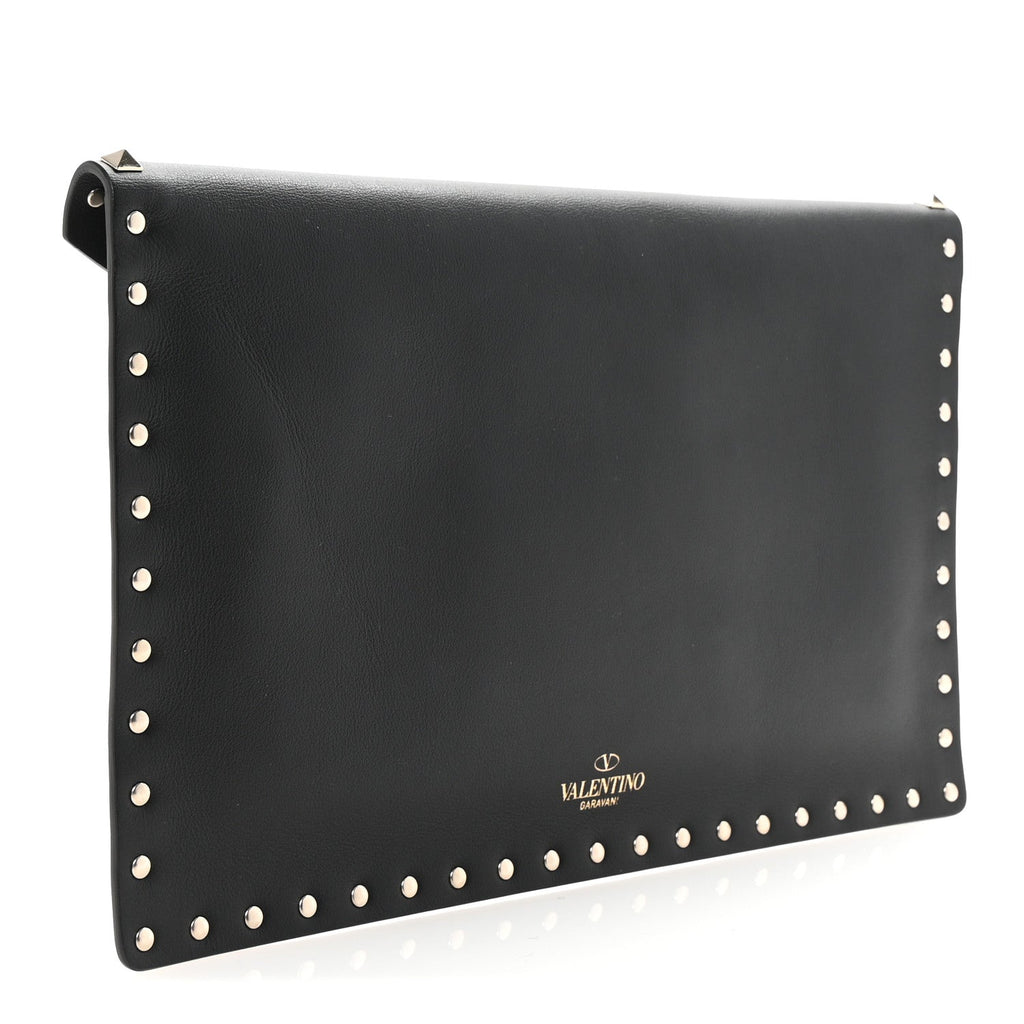 Vitello Large Rockstud Envelope Clutch Black